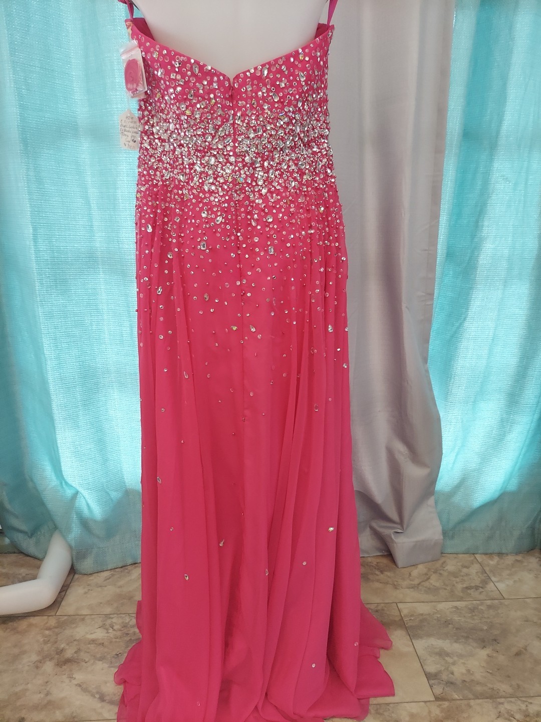 **Morilee Sz20 Fushia Pink Dropgem Design Strap Option Prom Dress**gem Sequin**