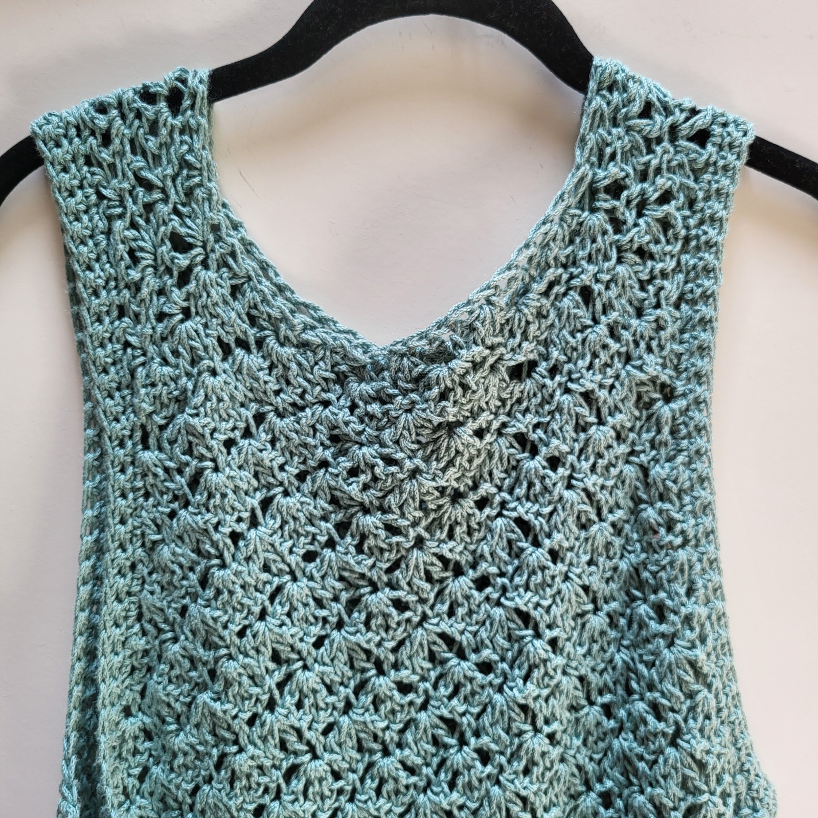 Handmade Crochet Shell Stitch Long Dress Coverup Womens Green Knit