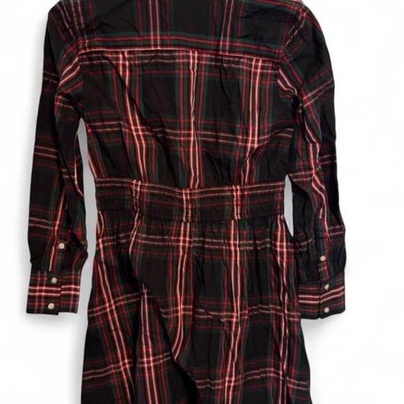 Free Assembly Womens Plaid Smocked Waist Mini Shirt Dress Red Green XS
