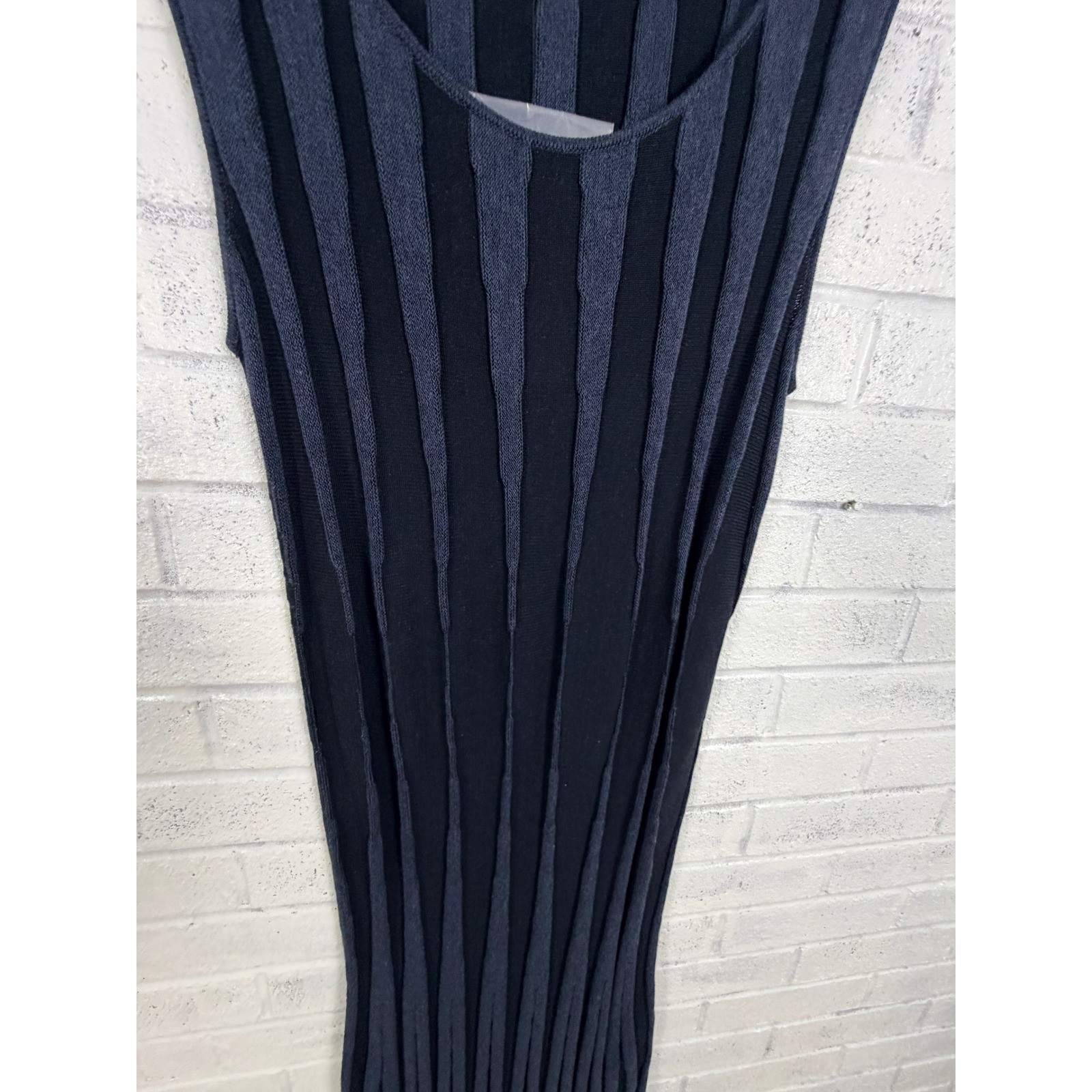 Peruvian Connection Andalucia Dress Women L Smoke Blue Ribbed Knit Maxi