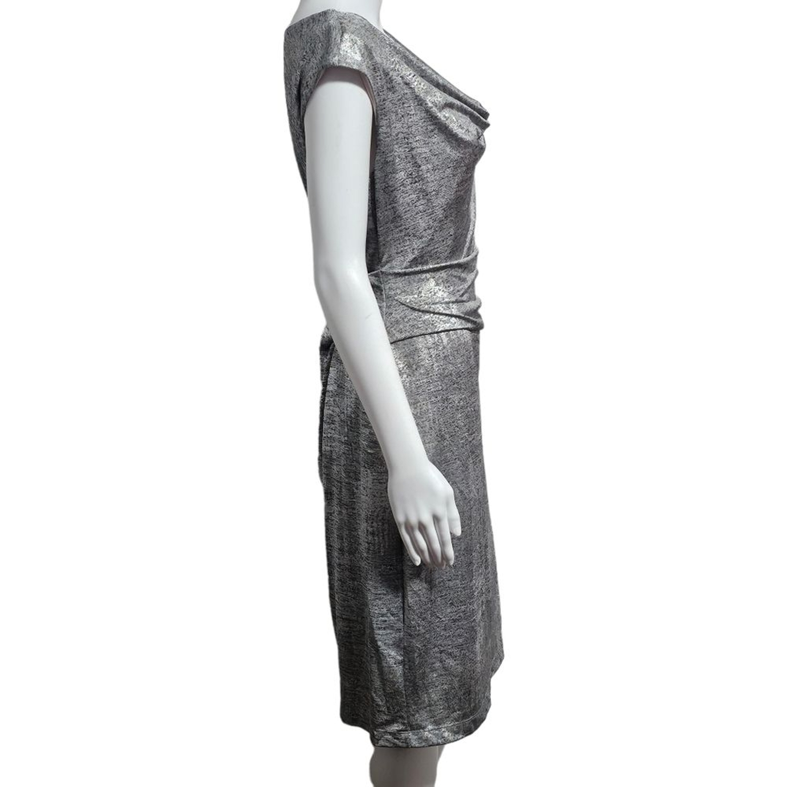 DB Established 1962 Metallic Silver Cowl Neck Sheath Dresss Size 6