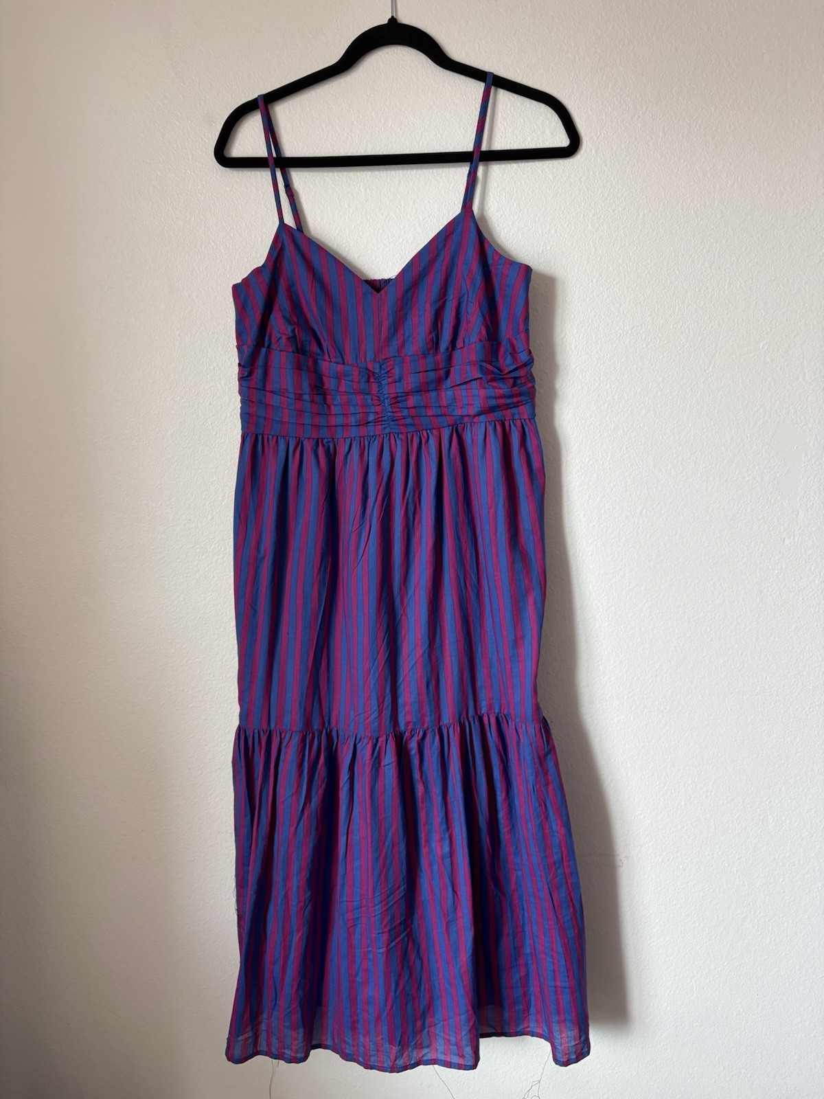 Banana Republic Blue Pink Striped Smocked Tiered Midi Dress Womens Medium