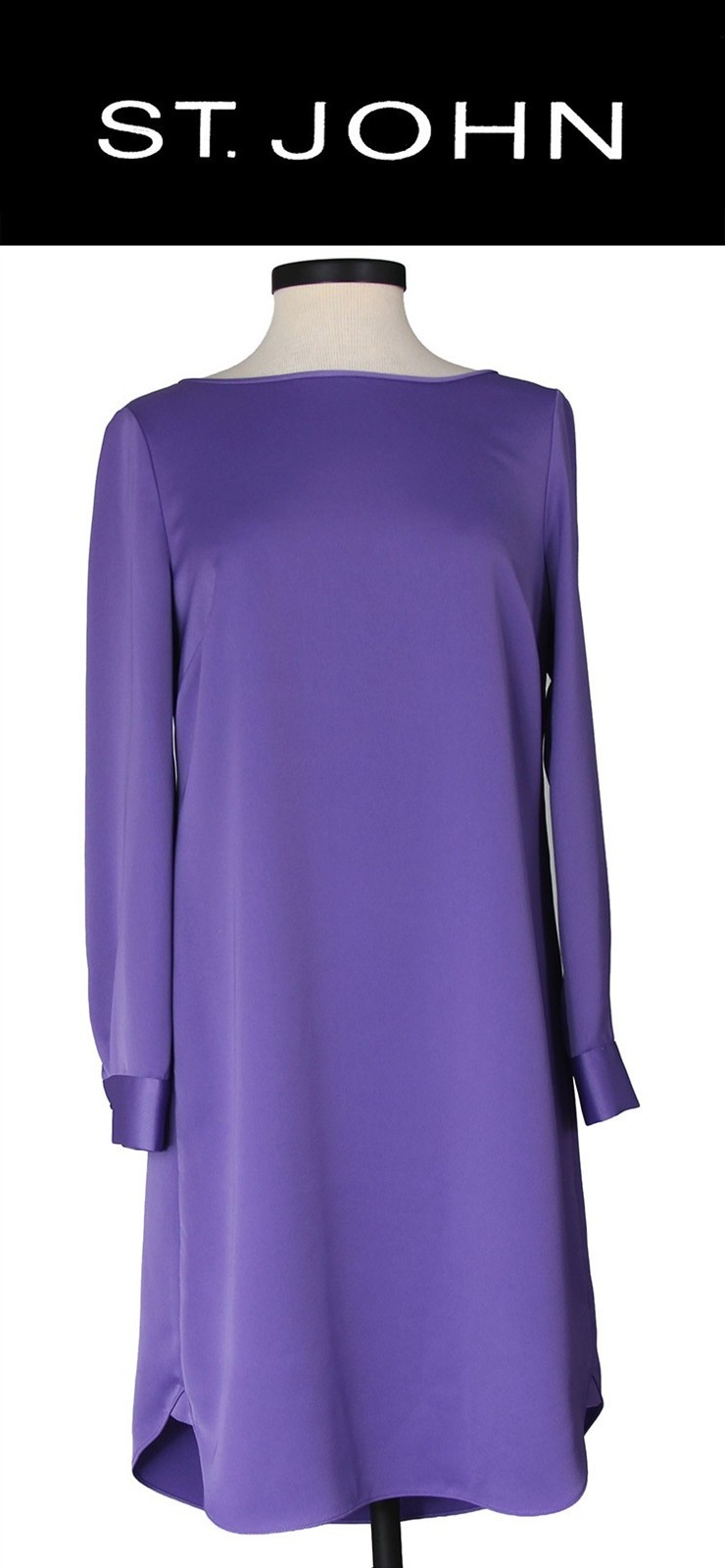 St John Knits Viola Satin Dress Long Sleeve Cuff Sleeve Boat Size 4 MSRP$1095