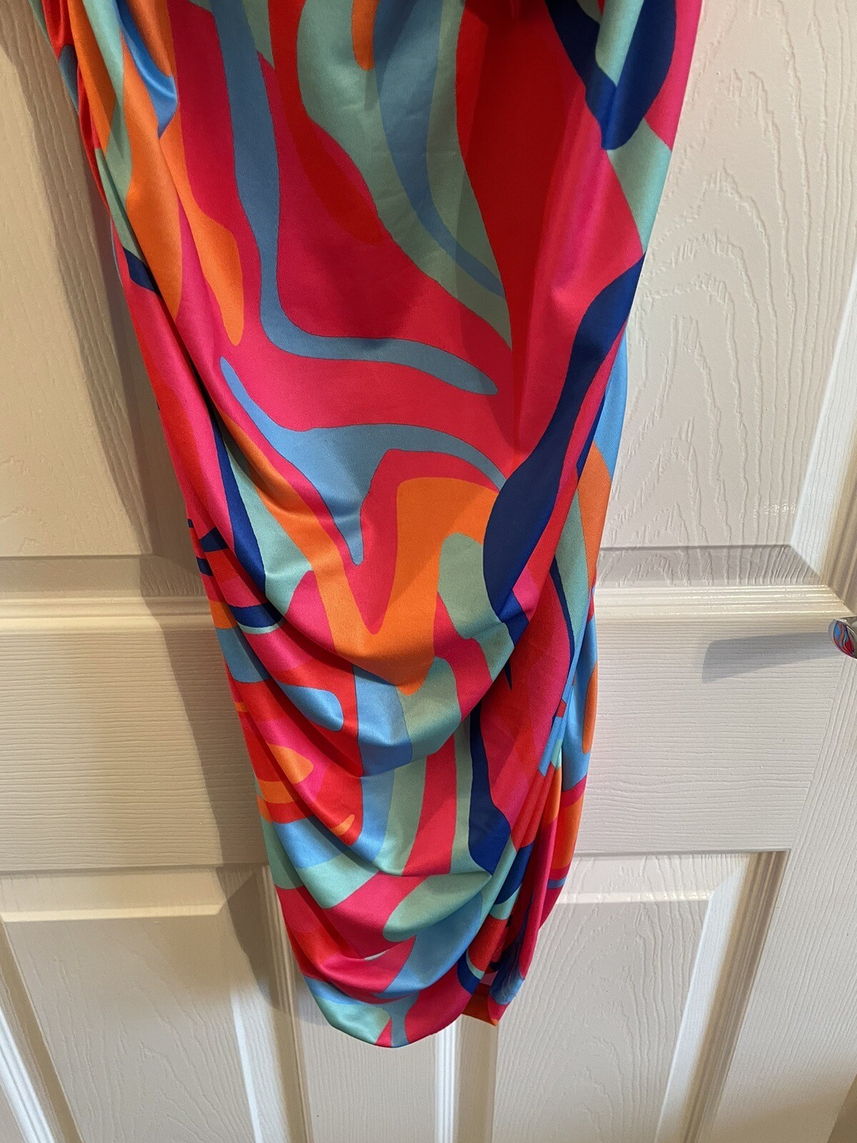 CHICME Multicoloured One Shoulder Tie Belt Summer Dress – Size Large – VGC