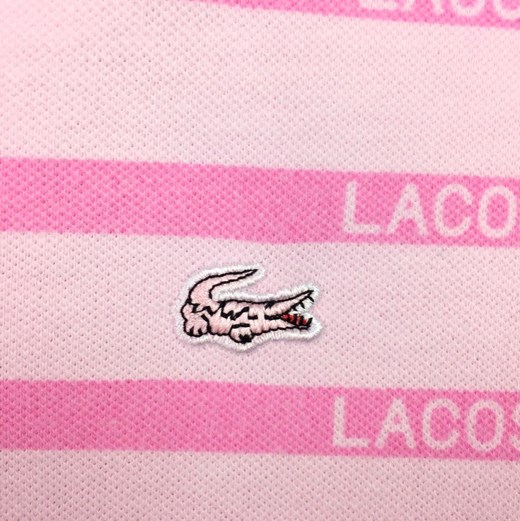 Lacoste Womens Sz 38 (32in Bust) Pink Striped Cotton Barbiecore Piqué Polo Dress