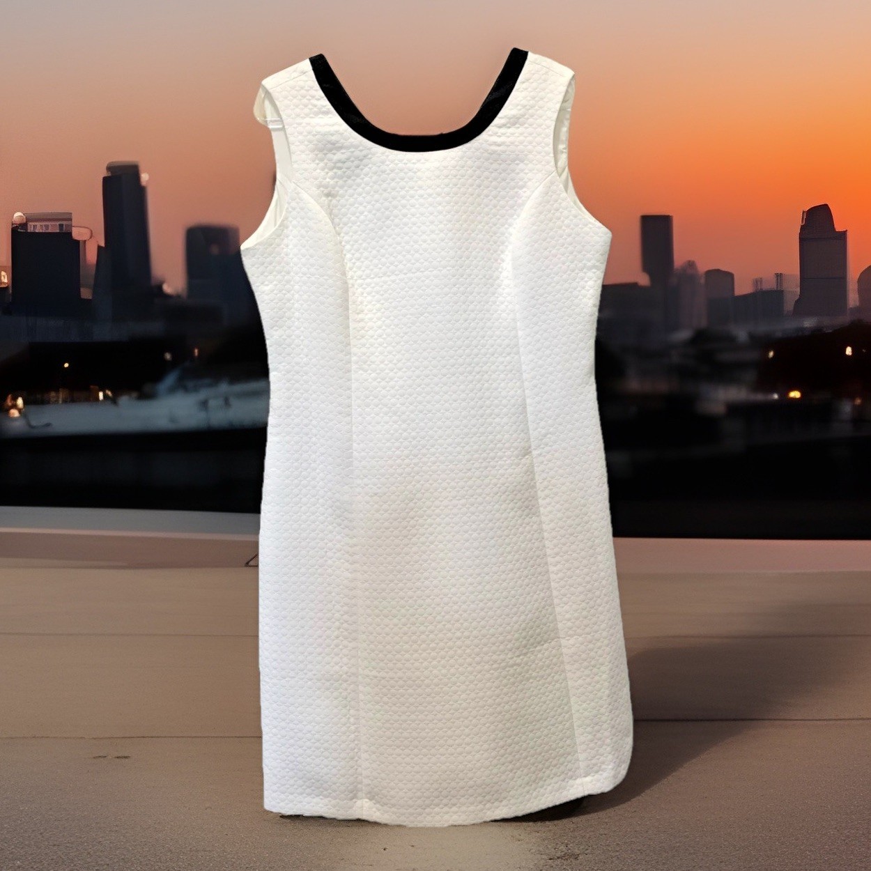 Jones New York White Quilted Sheath Dress Classic Sleeveless Lined Zip, 16 NWT!