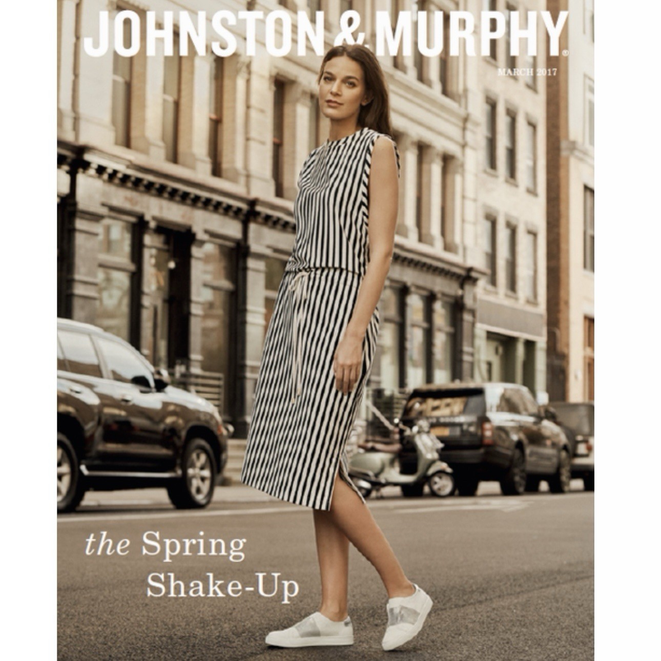 Johnston Murphy Womens Striped Midi Dress Large Career Casual Black Cream NWT
