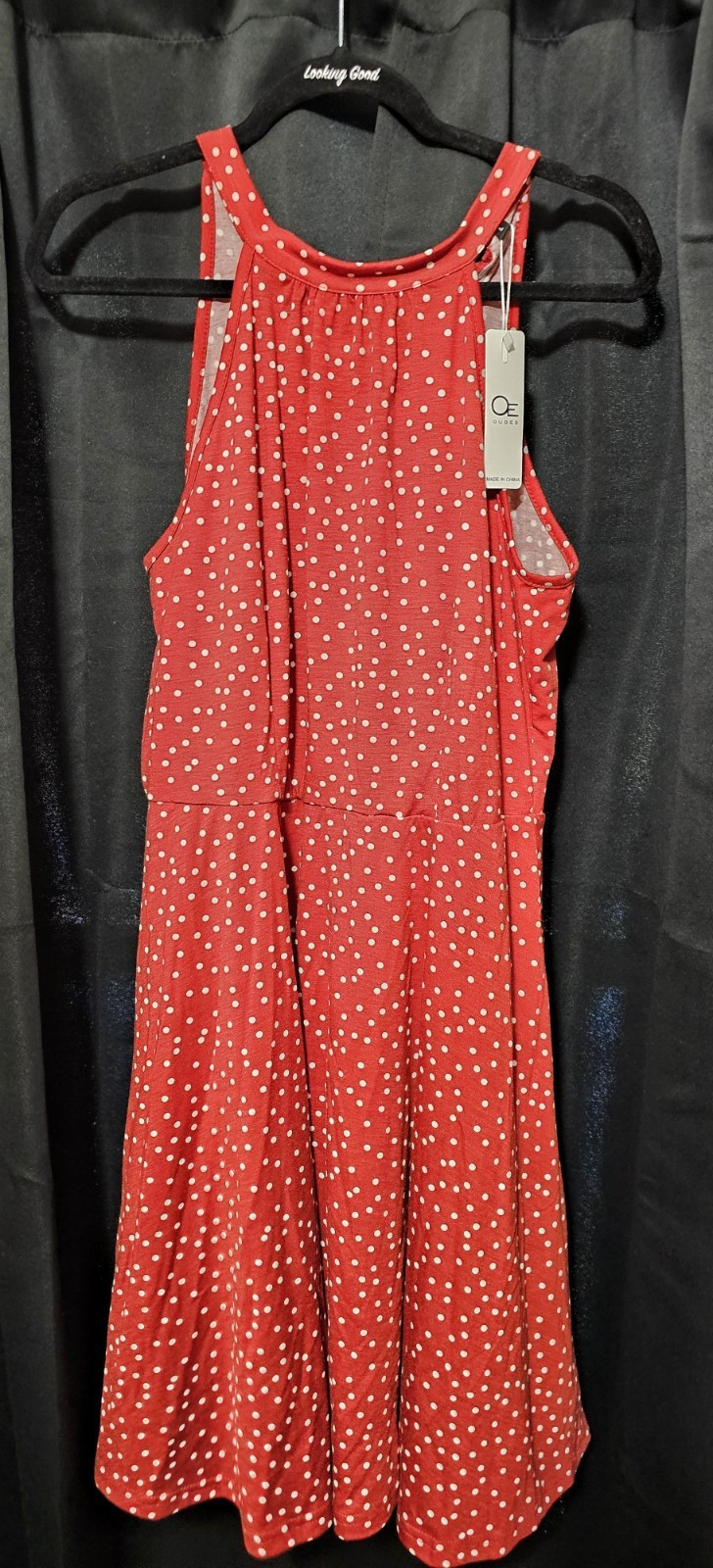 OE Women’s Red/White Polka Dot Sleeveless Round Neck Jumpsuit L