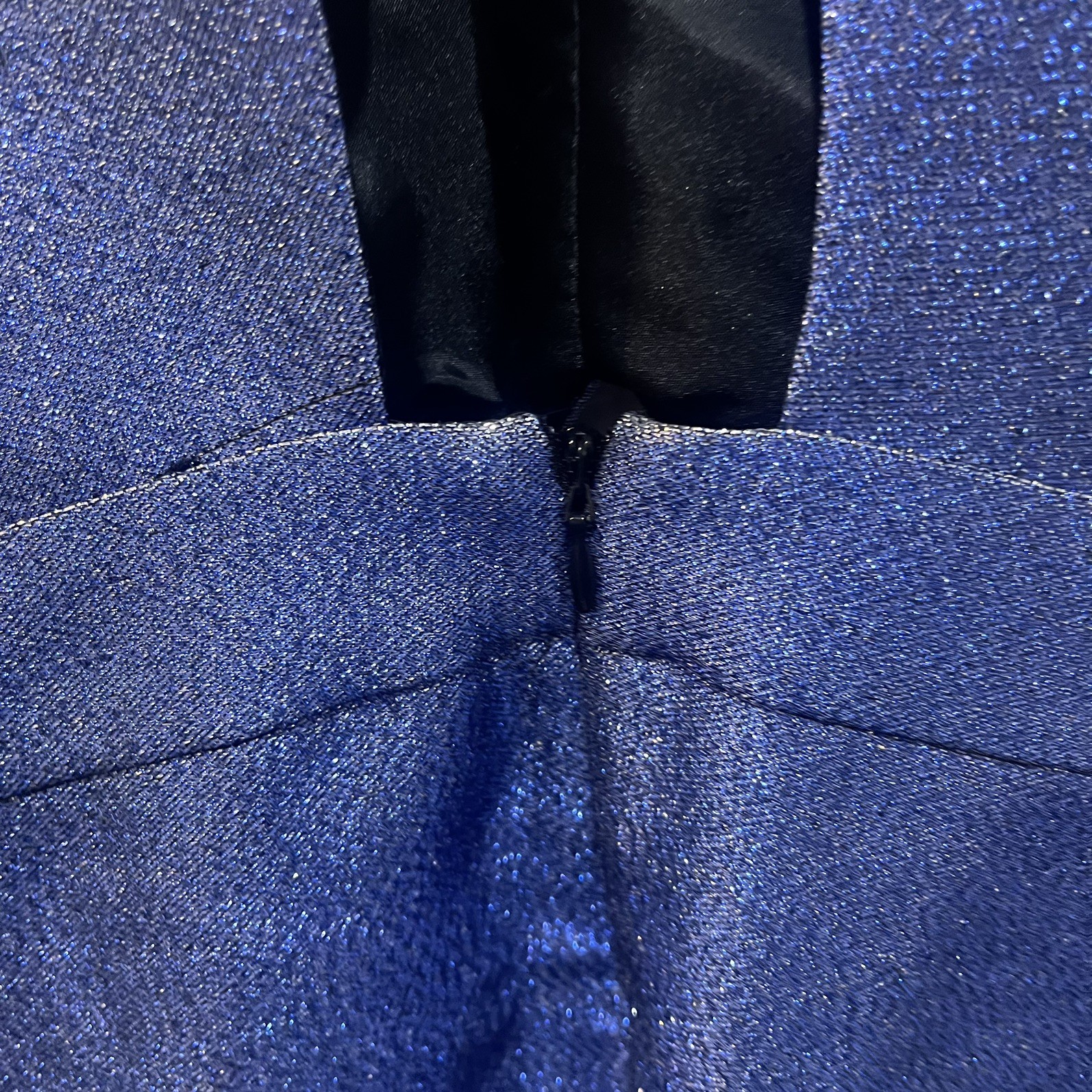 MISS SELFRIDGE – Size 6 UK – BLUE METALLISED SPARKLY cut out DRESS rrp was £55