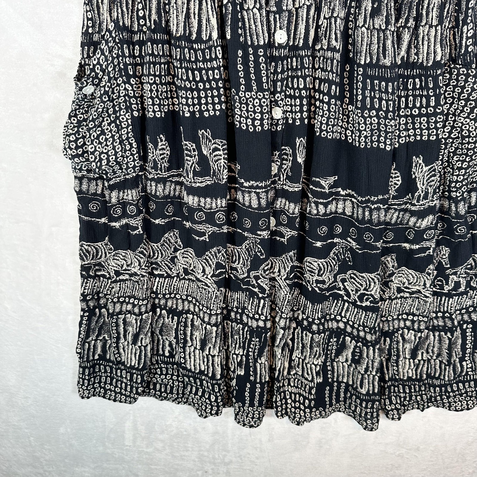 Bila Dress Womens Medium Black White Tiered Sleeveless Boho Midi Horse Zebra