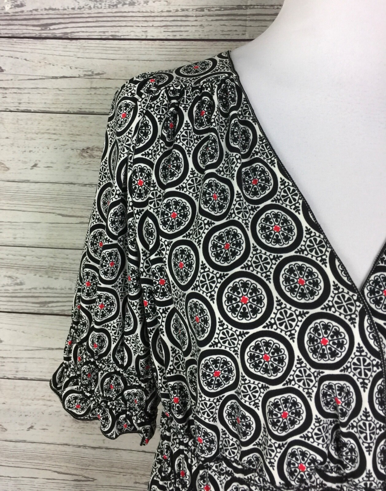 Max Edition Multicolor Geo Print Short Sleeve Surplice Blouson Dress Size M