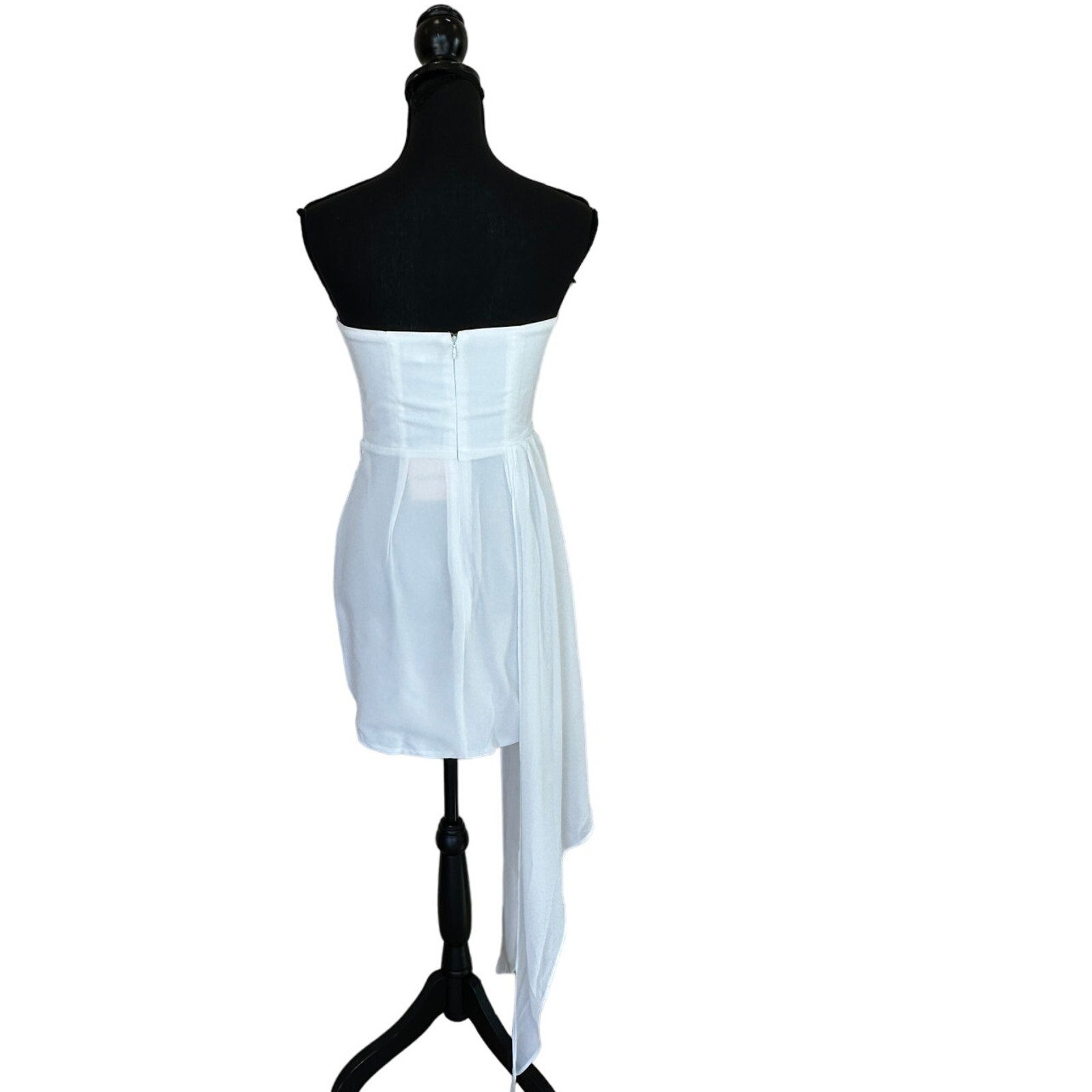 Superdown White Chiffon Mini Dress SMALL Bodycon Gloves Bridal Strapless $92 NEW
