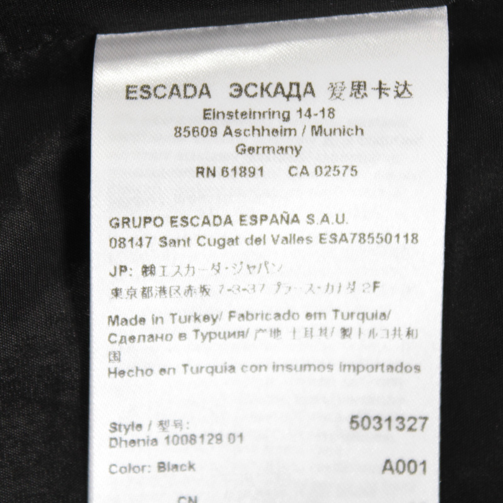 Escada NWT Dhenia 3/4 Sleeve Button Sheath Midi Dress Size 42 in Black/Gold