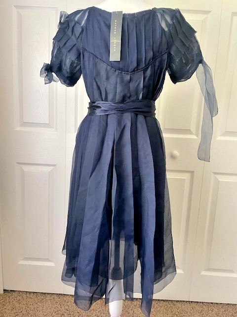 Nathan Jenden DVF Designer Pleated Silk Dress NWT 2 Navy Blue Runway Luxury