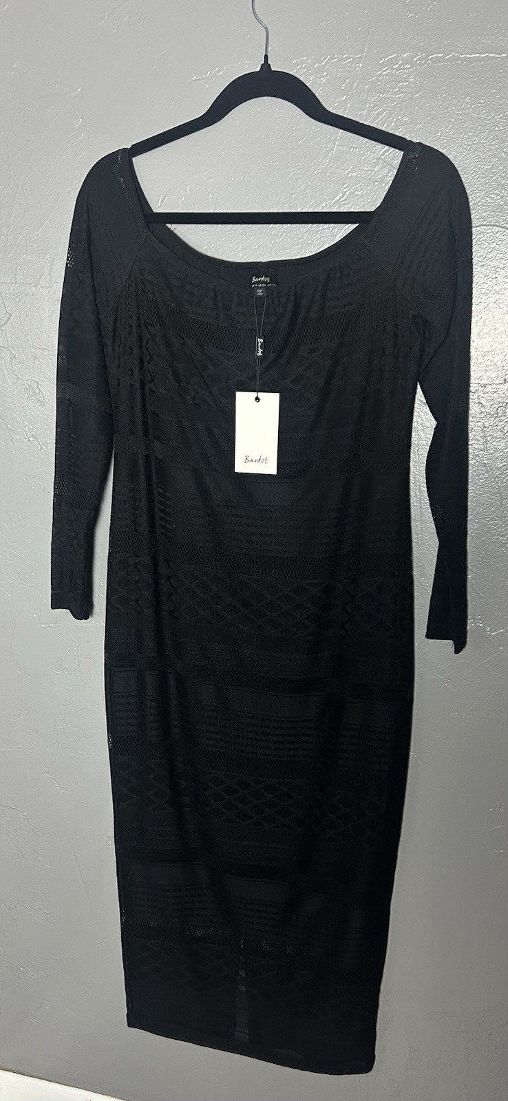 Women’s Bardot Black Fitted Lace Midi Dress Size 10 NWT That Girl Classic Chic