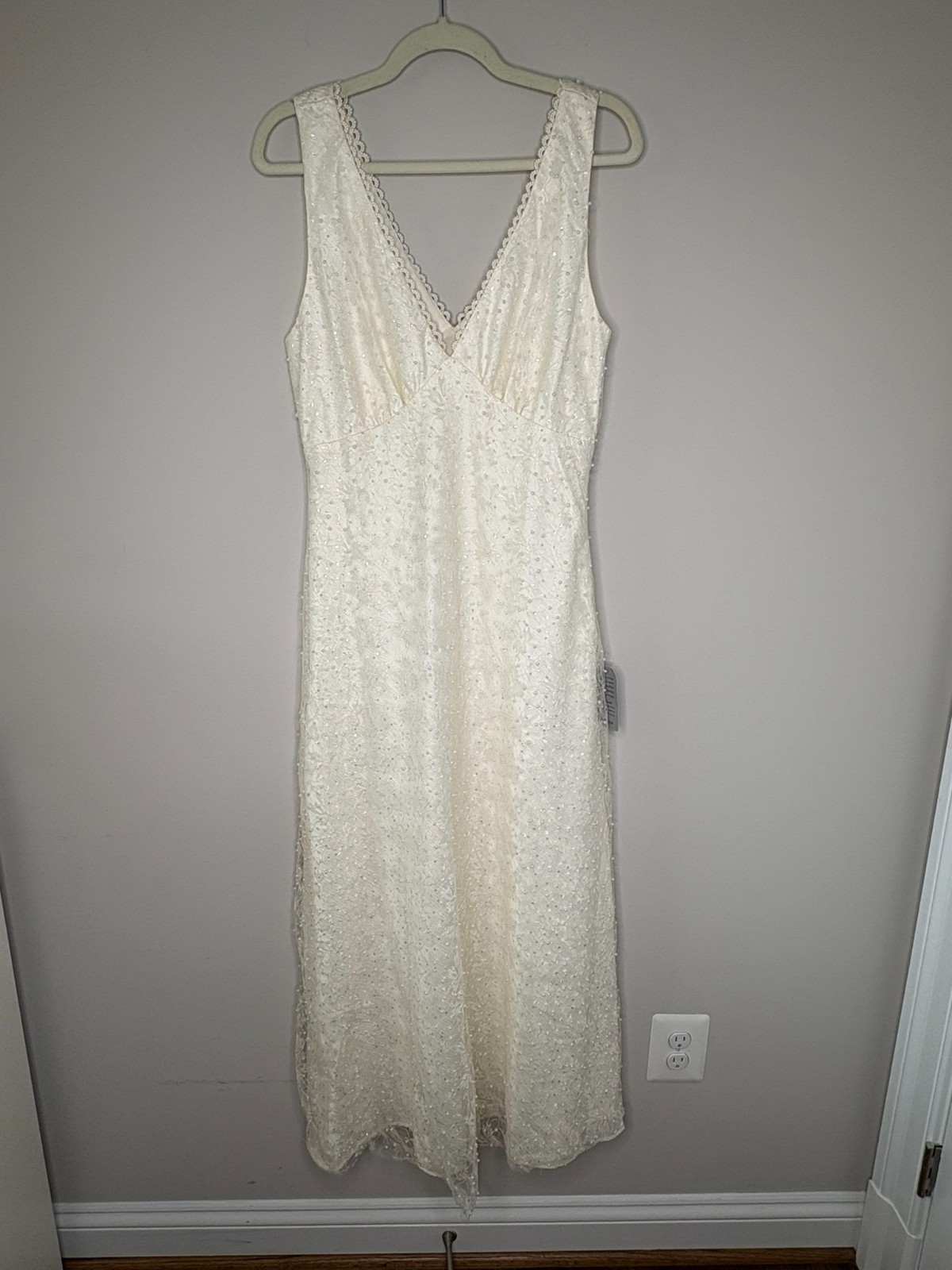 Embellished Beaded Sleeveless Maxi Dress Cream – NWT Formal Evening Gown – Large