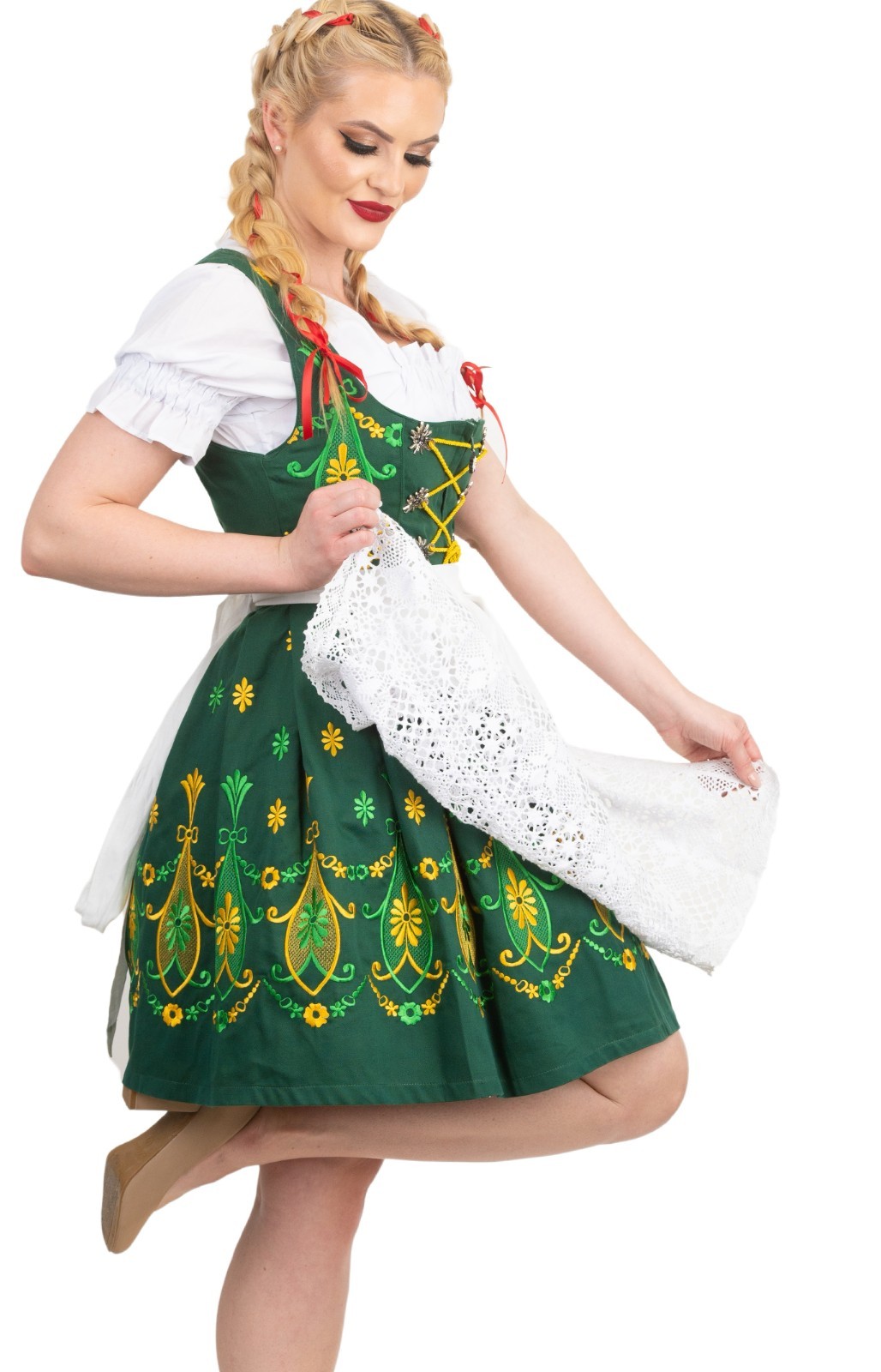German Dirndl Dress Short Green Oktoberfest XS S M L XL 2XL Waitress Party Women