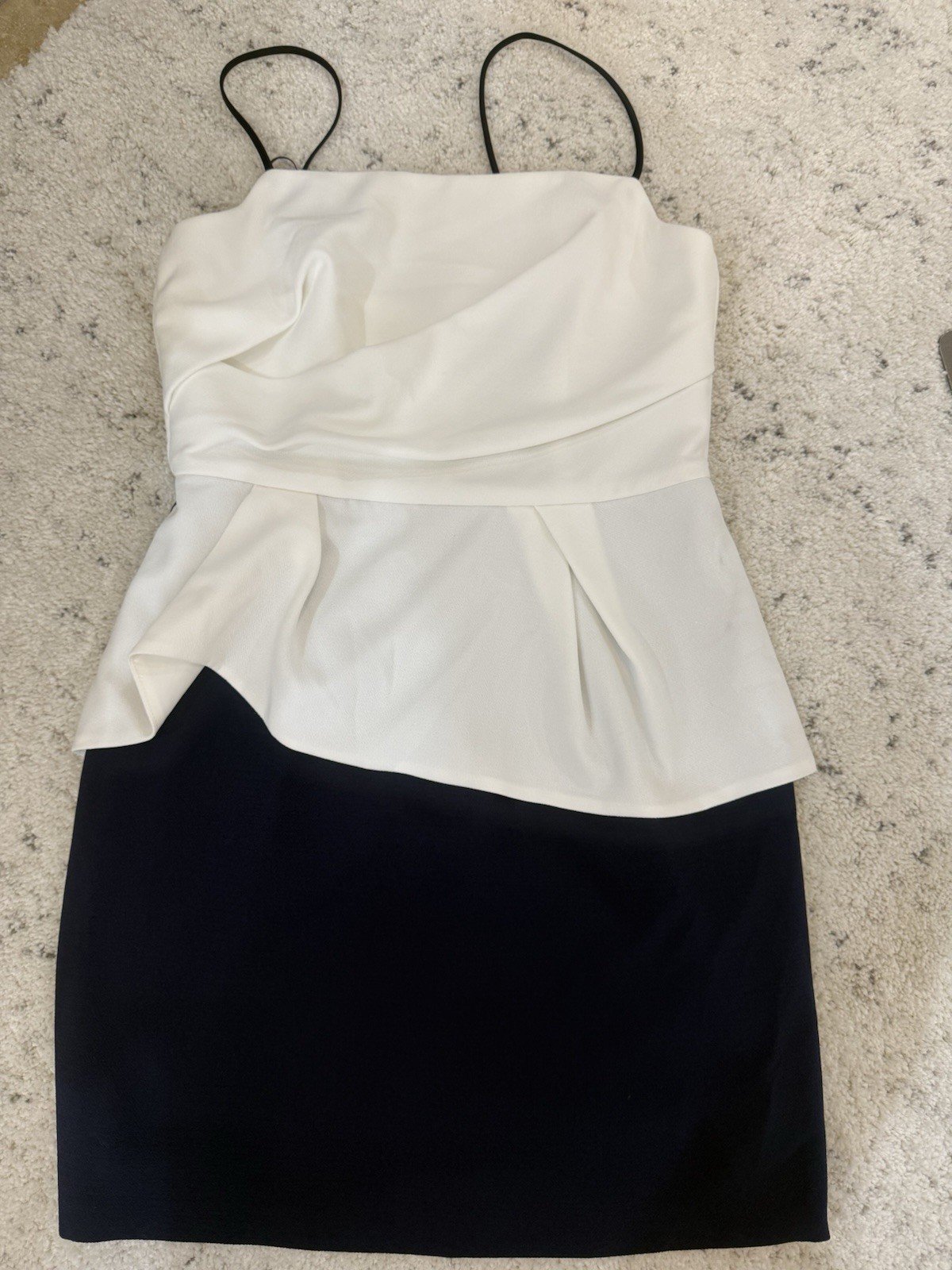ABS Allen Schwartz White/Navy Strap Colorblock Peplum Mini Dress Size10