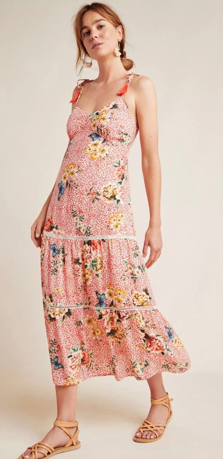 FARM Rio for Anthropologie Verbena Floral Tie-Shoulder Tiered Midi Dress