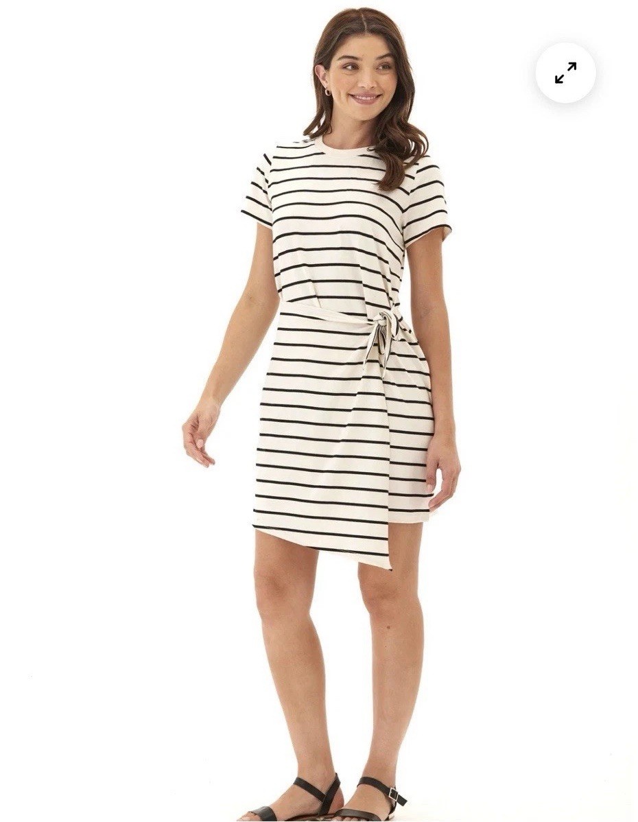 Threads 4 Thought Womens Wrap T-Shirt Dress Aspen Cream Black Striped Costco XXL