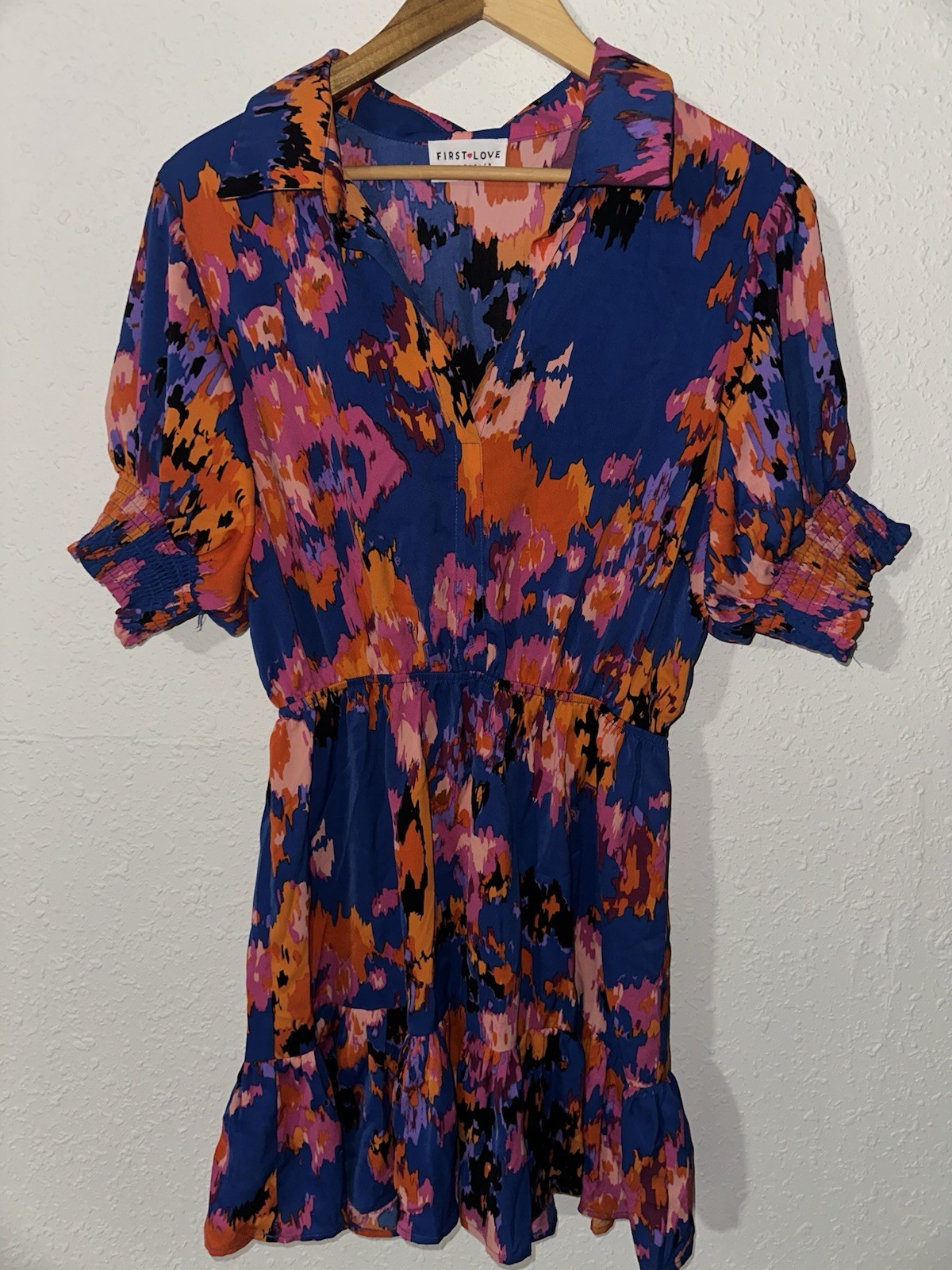 First Love By Lovelyn Knee Length Dress Colorful Abstract Large Blue Pink