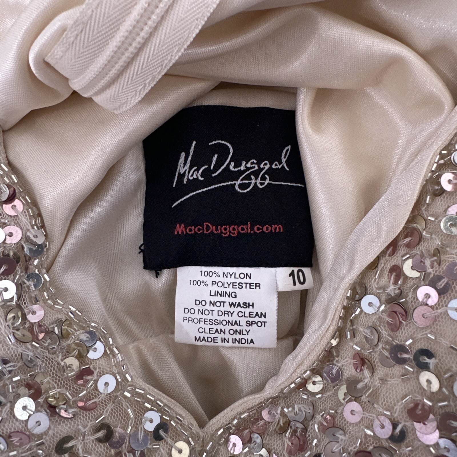 NEW $698 Mac Duggal [ 10 ] Sequined V Neck Cape Sleeve Beaded Gown Nude #Q704