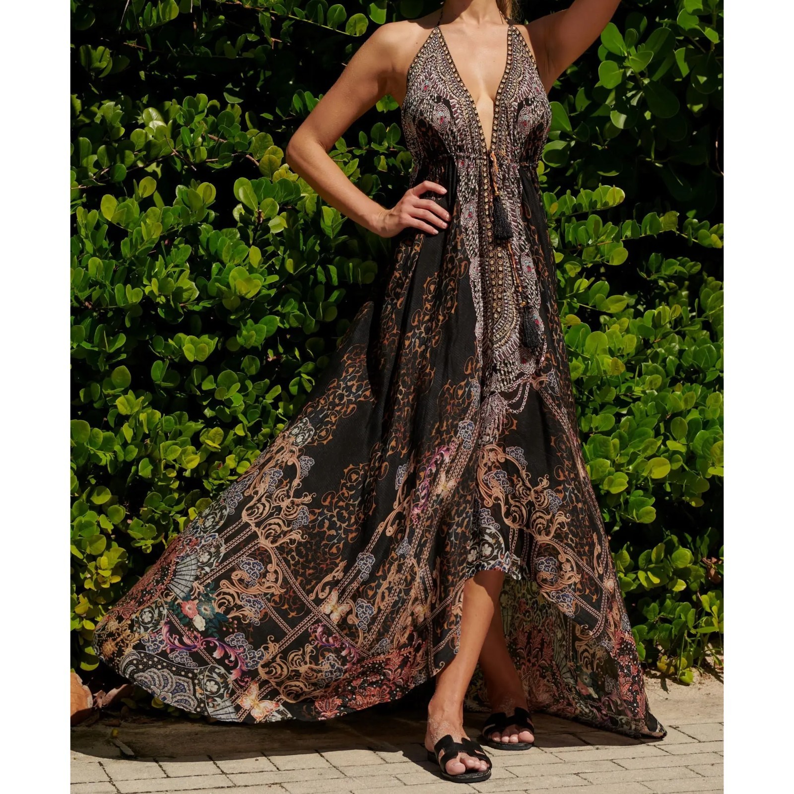 La Moda True Colours Halter 3-Way Maxi Dress Rhinestone Embellished Boho Goddess