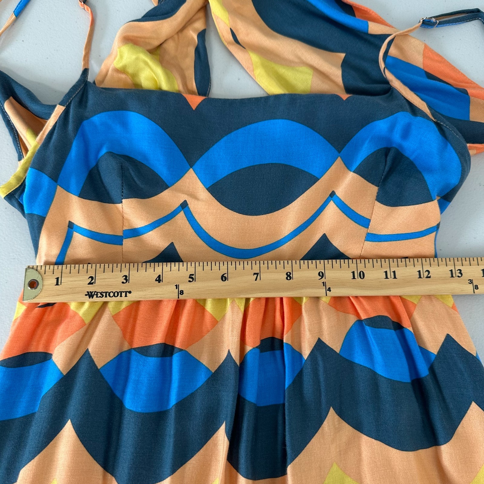Olivaceous Tie Back Midi Dress Womens Size M Chevron Orange Blue Tiered Boho