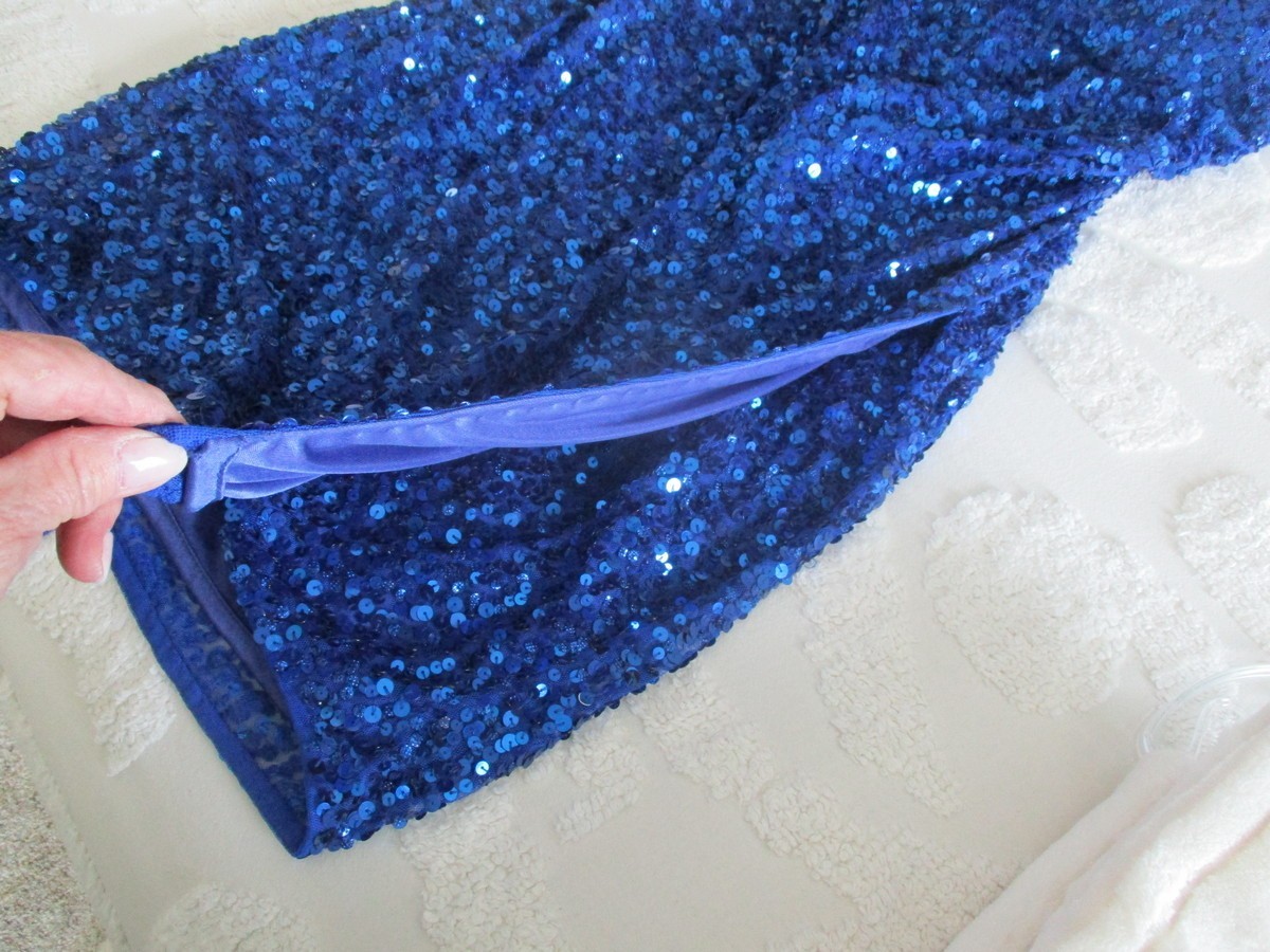 EYE CATCHING! “PRIMAVERA” BLUE SEQUIN DRESS SZ 10~TIE BACK~Prom Party Dance-LN!