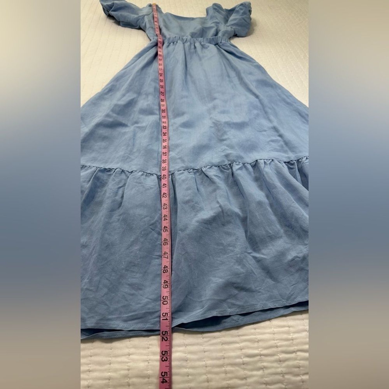 ASTR The Label Jelena Light Blue Backless Dress with Puff Sleeves Maxi Dress M