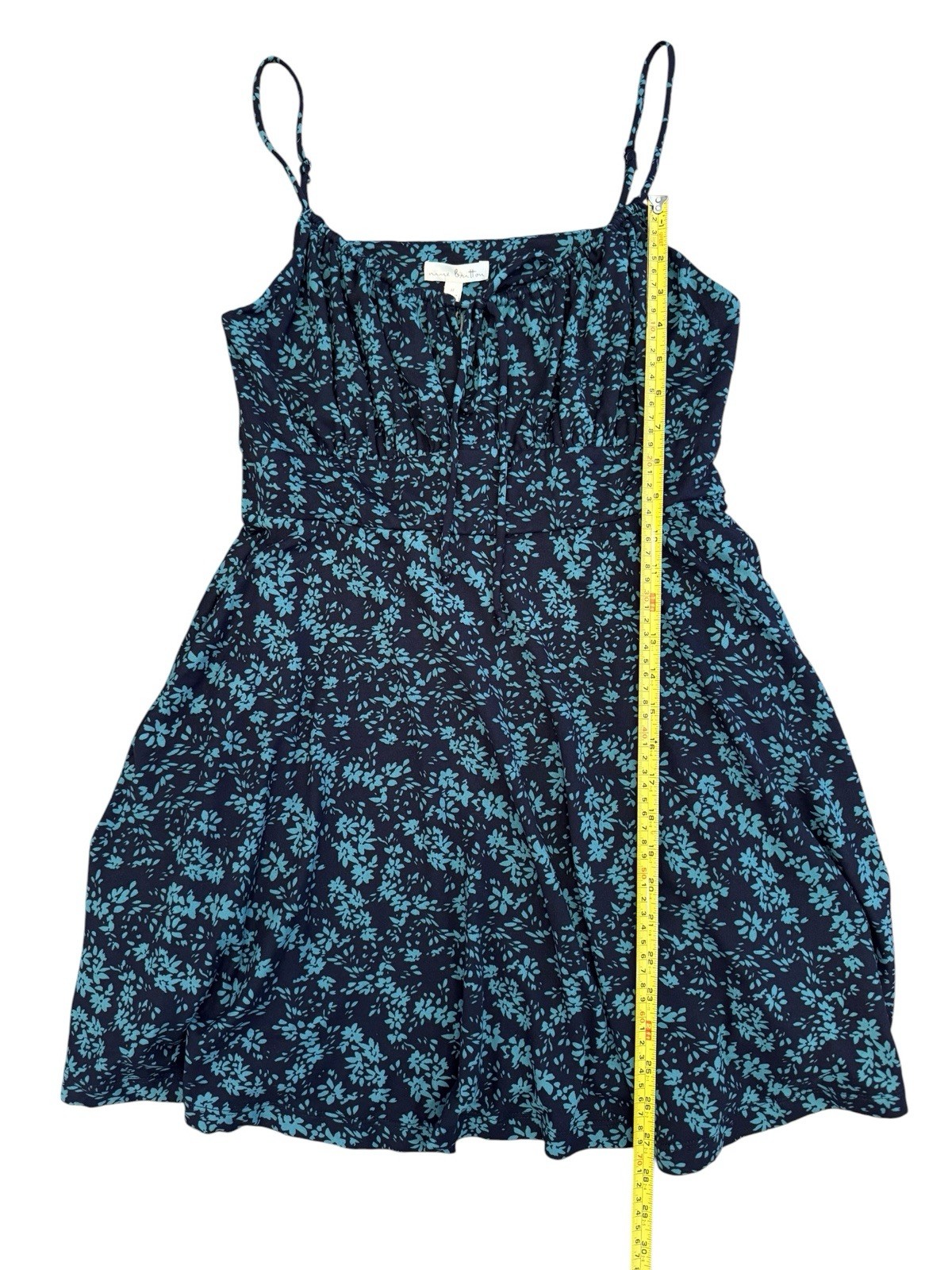 Nine Britton Women’s Floral Mini Dress Medium Adjustable Strap Tie Front Pockets