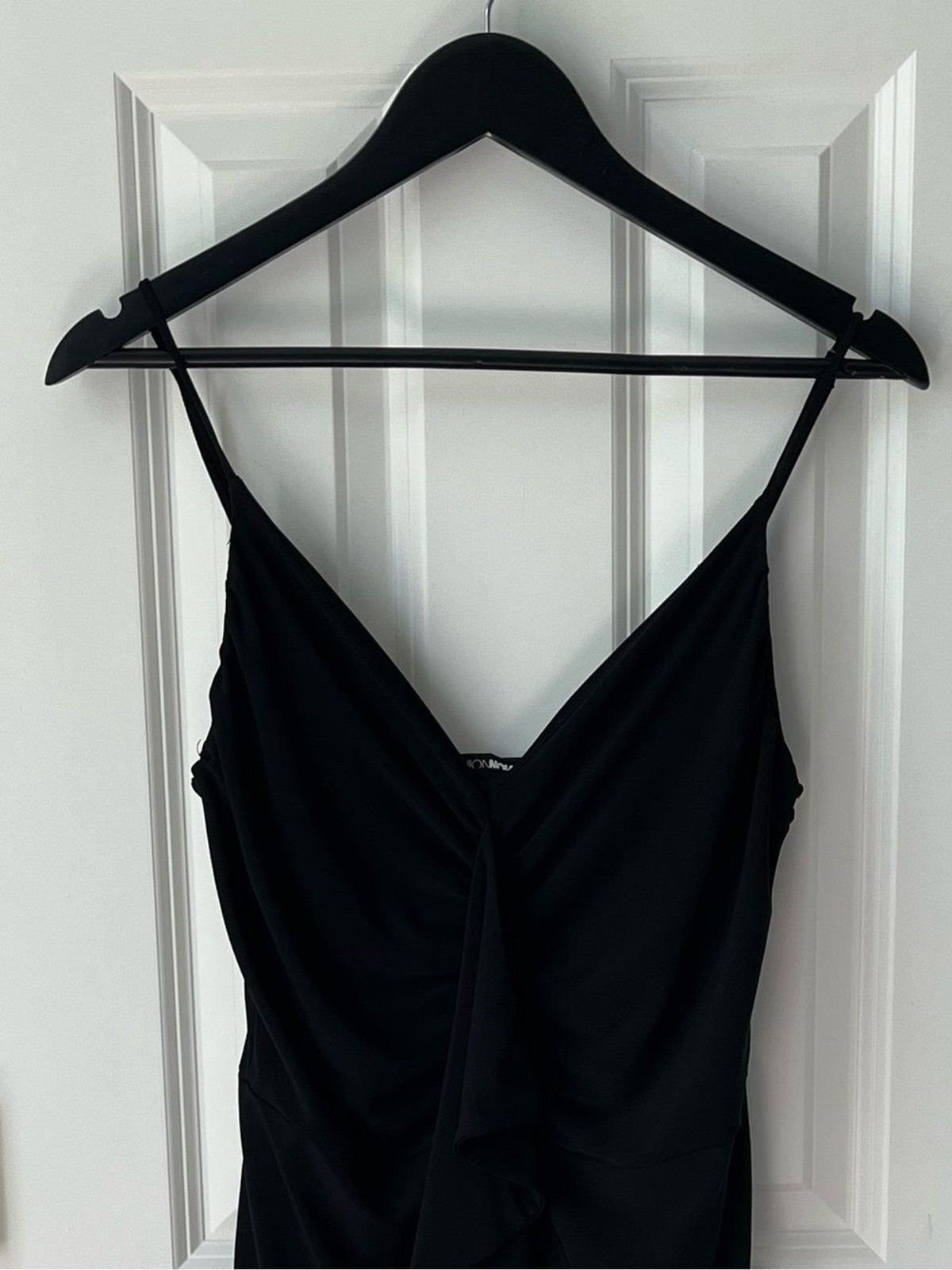 Fashion Nova Ruched High-Low Midi Dress – Black – Size Large