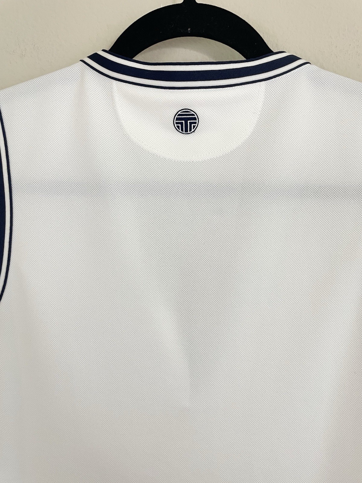 Tory Sport Performance White Tennis Mini Dress with Navy Stripe Trim Size Large