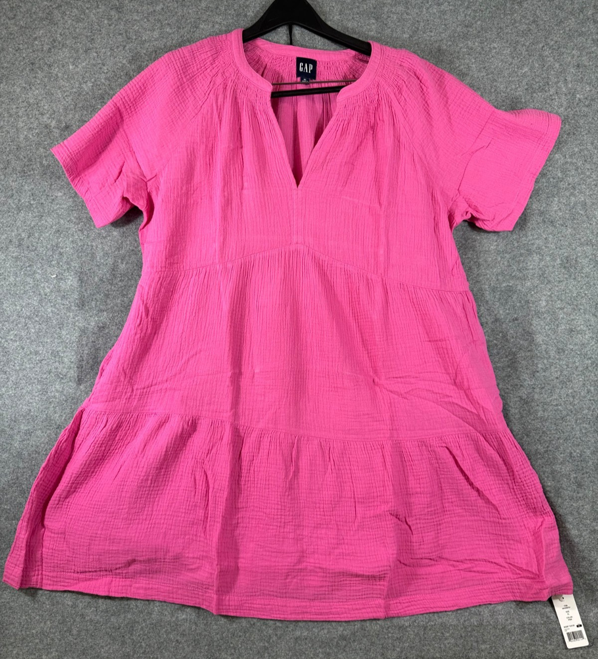 Gap Gauze Crinkle Dress Womens XL Pink Soft Cotton Relaxed Fit Short Sleeve NWT