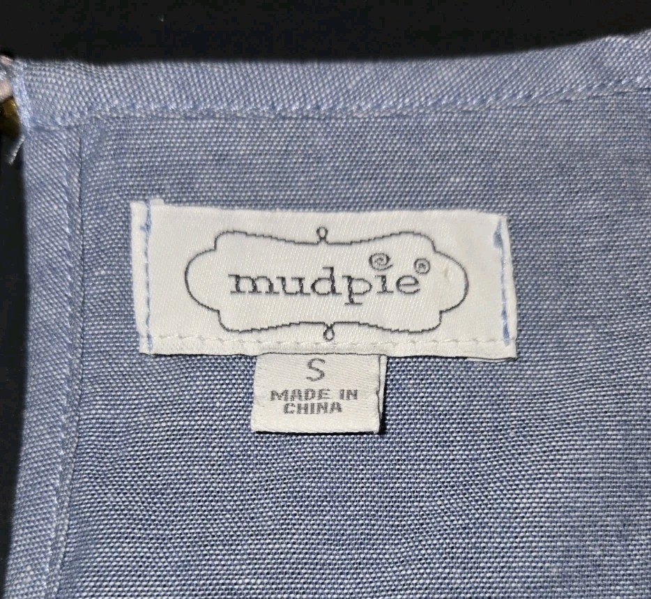 Mud Pie Embroidered Sleeves Blue Shift Dress Cotton Size S. Appears Brand New