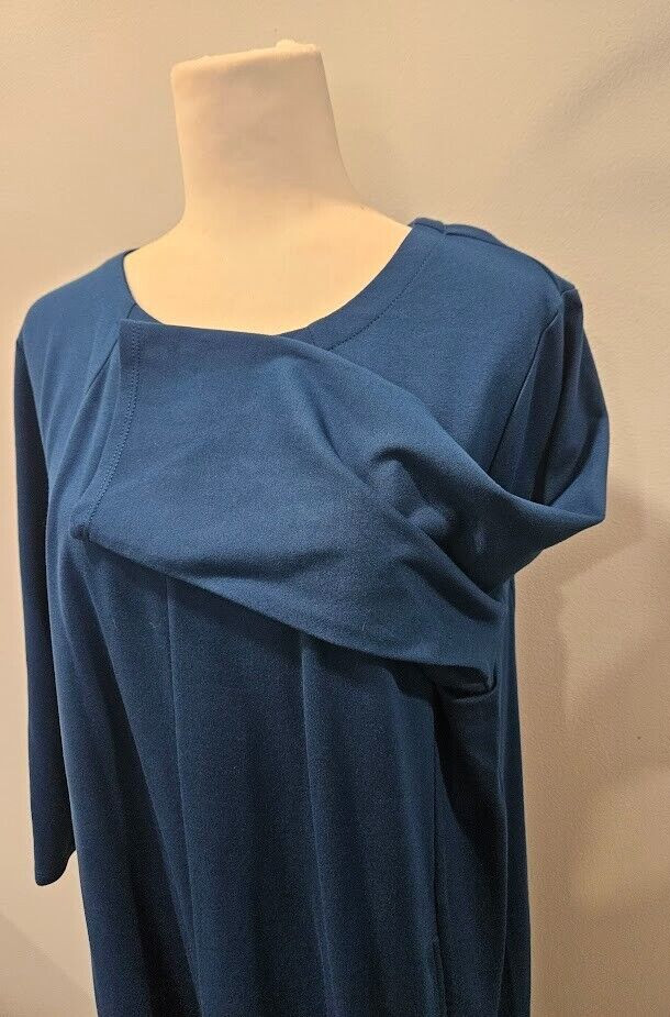 NWT J Jill Versatile Ponte Dark Teal Blue Dress 3/4 Sleeves Side Pockets XLP