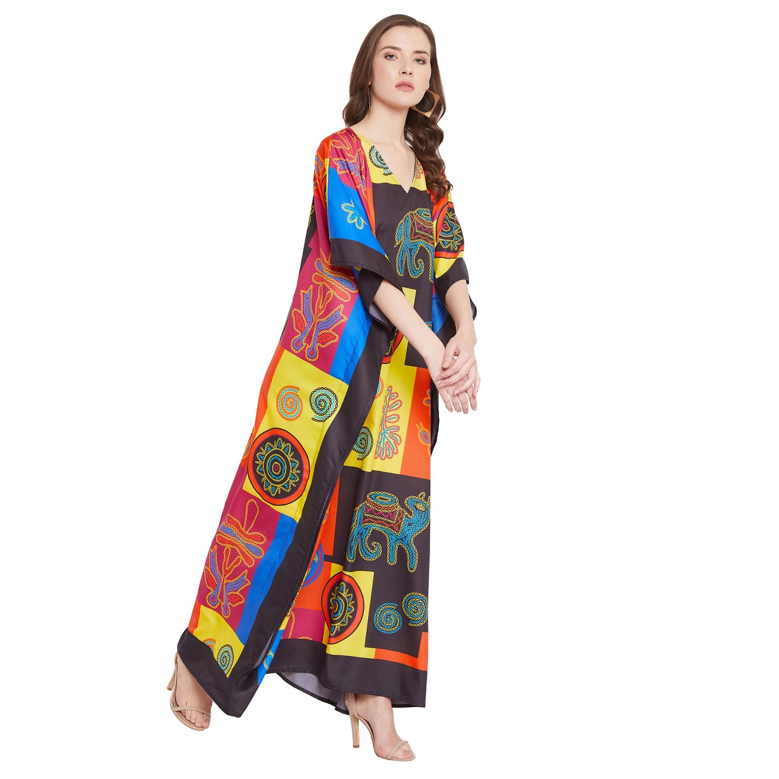 Women Plus Size Kimono Sleeves Kaftan Boho Loose Long Maxi Dress Beach Cover Up
