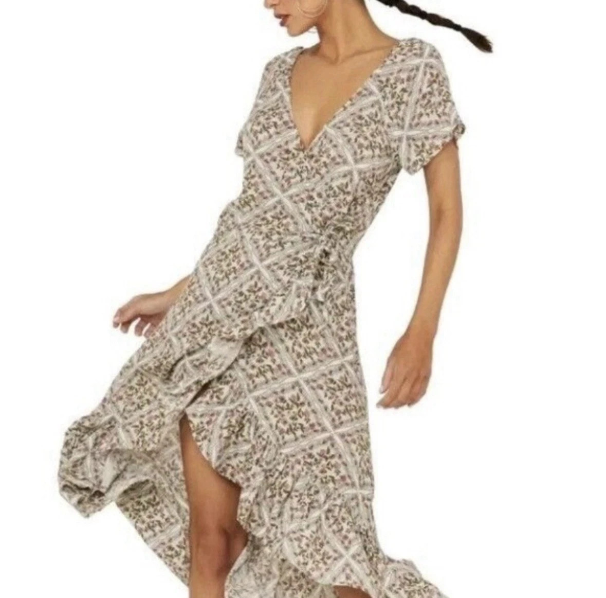 Wrangler RETRO Woman Cowgirl Western V Neck Floral High Low Ruffle Dress M