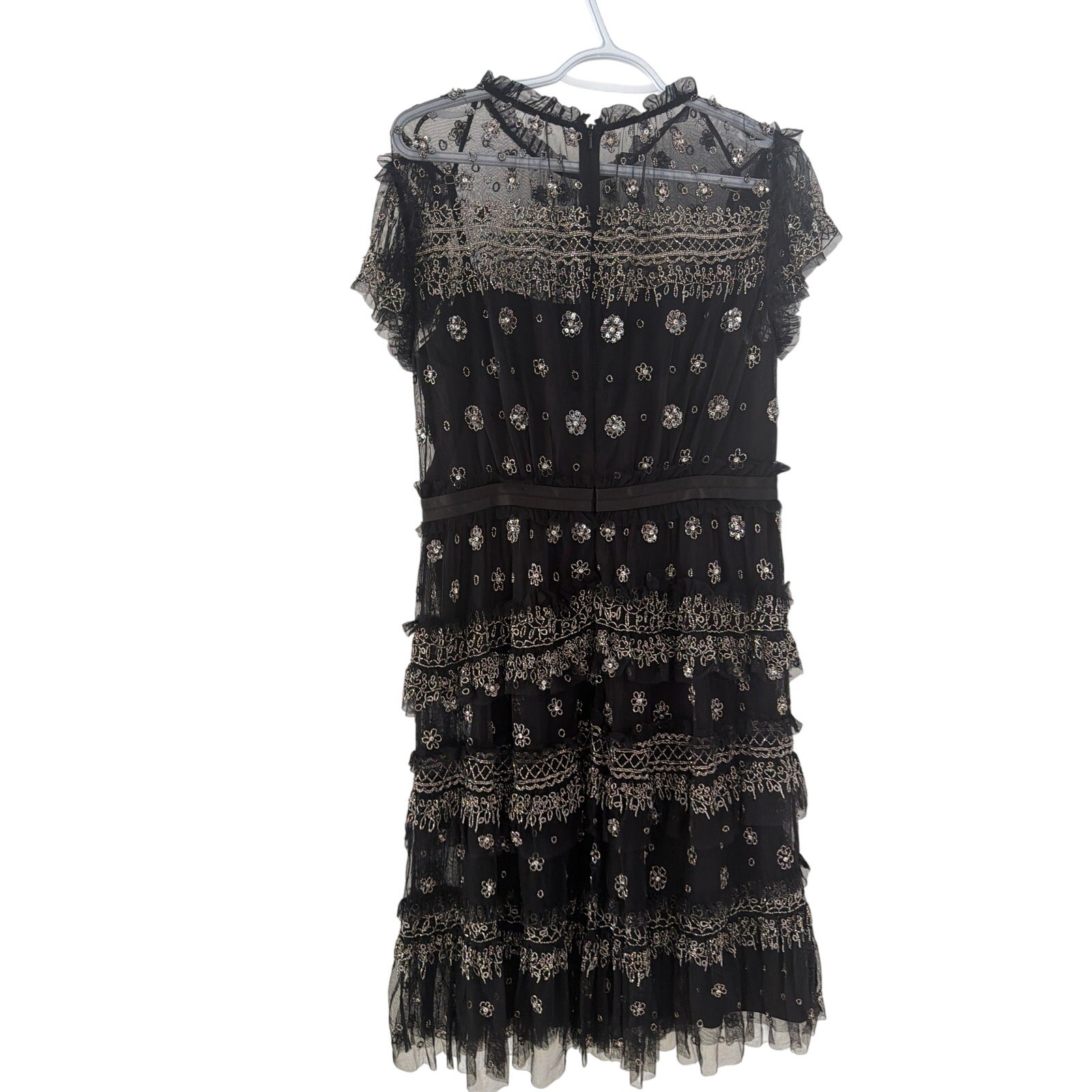Needle & Thread Black Andromeda Embellished Tulle Mini Dress Black Sz US 8