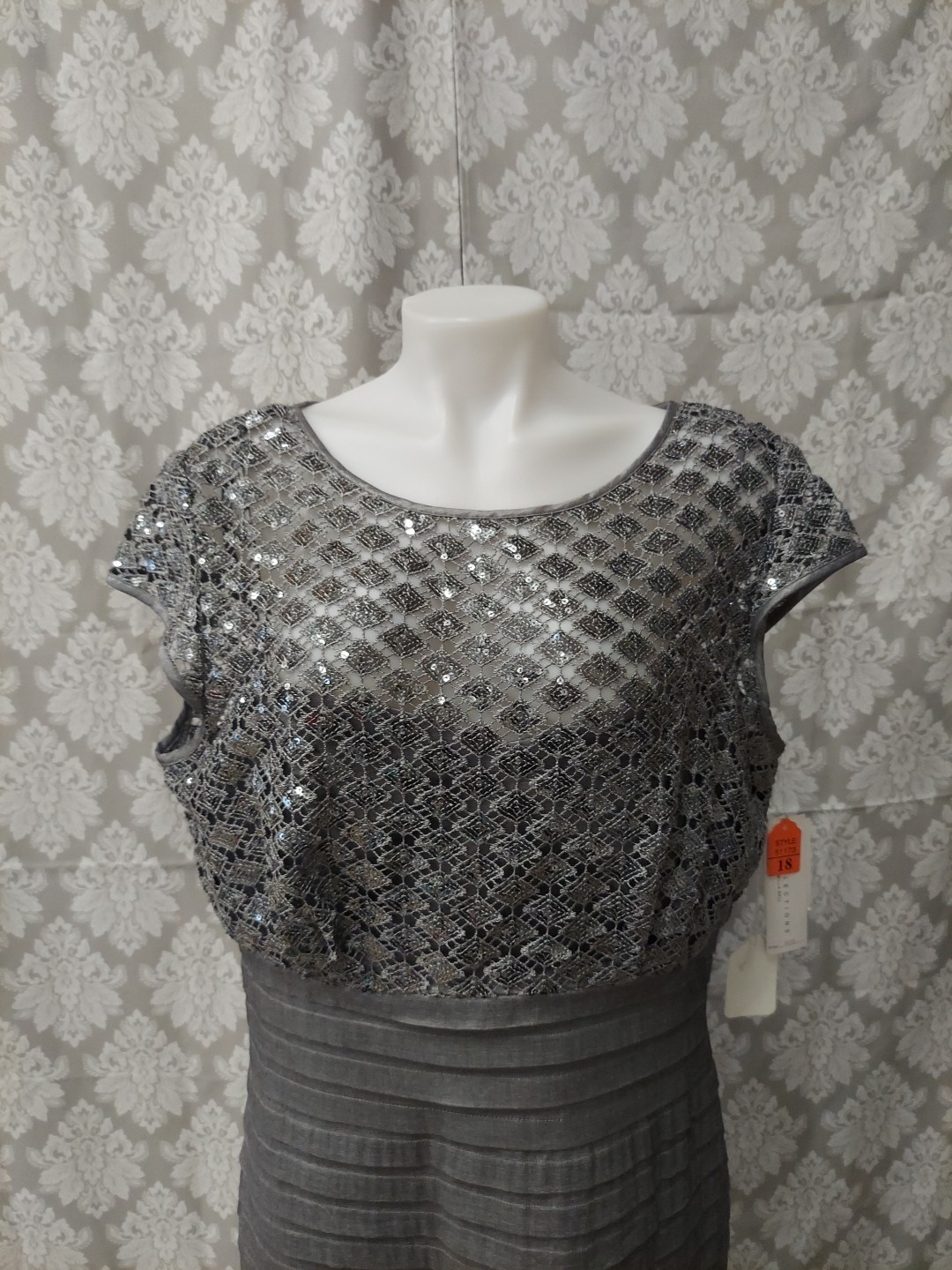 Km Collections Size18 Silverlacetop Satinlook Torso Skirt Form Fit Seetrough To