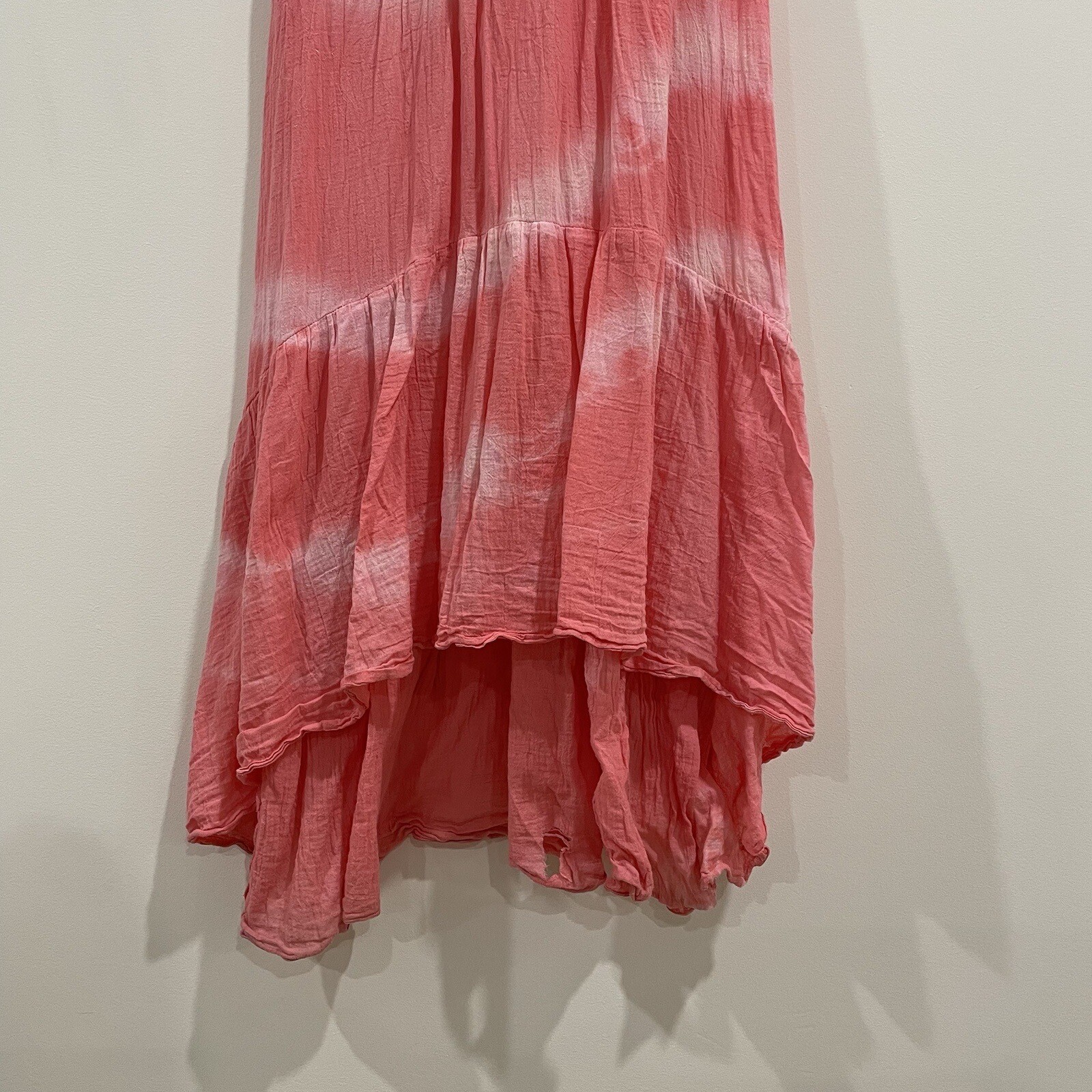 Love Tanjane pink and white tie dye 100% cotton maxi dress size small ruffle hem