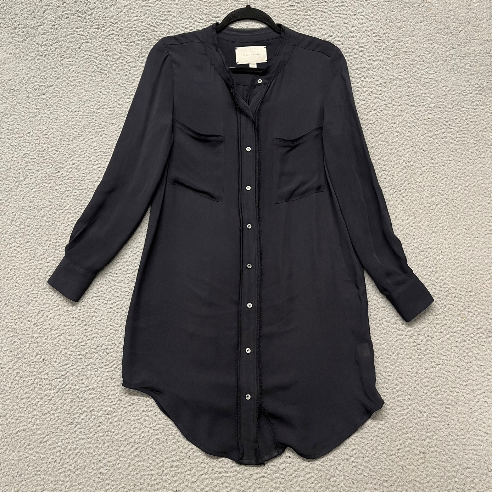 Brochu Walker Dress Womens XS Gray Silk Shirt Mini Relaxed Classic Minimal
