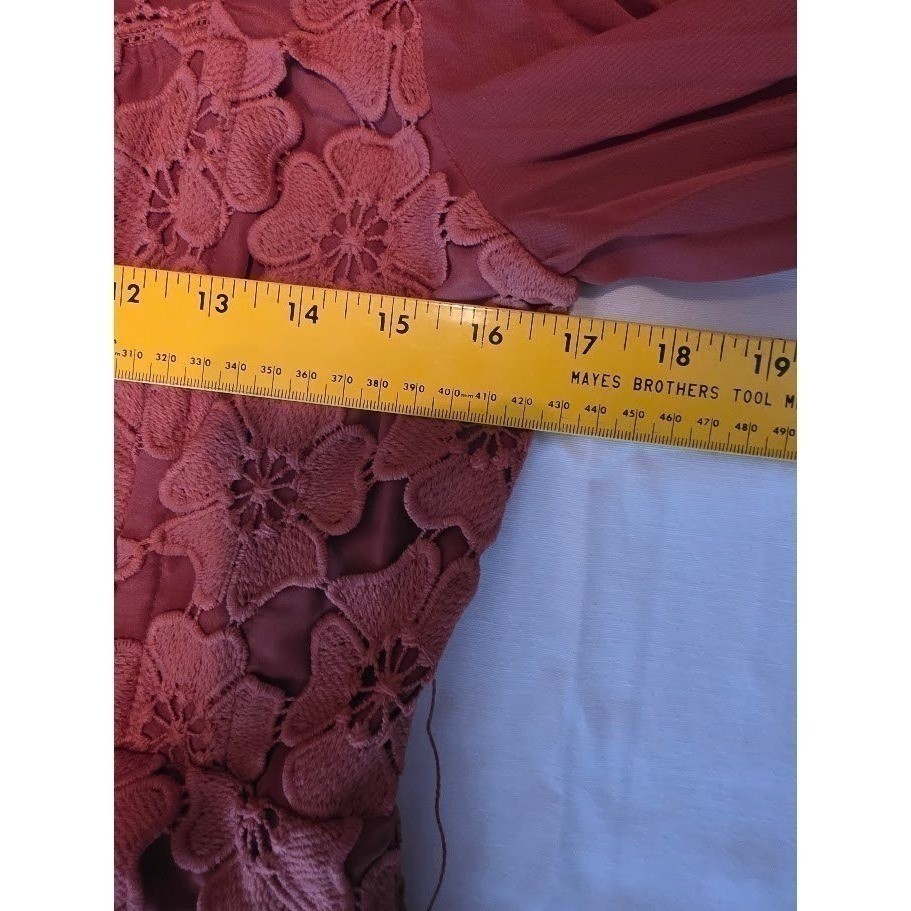 Designer Rust Floral Lace NO BELT NWT Pleated Ruffle Mini Dress Square Neck