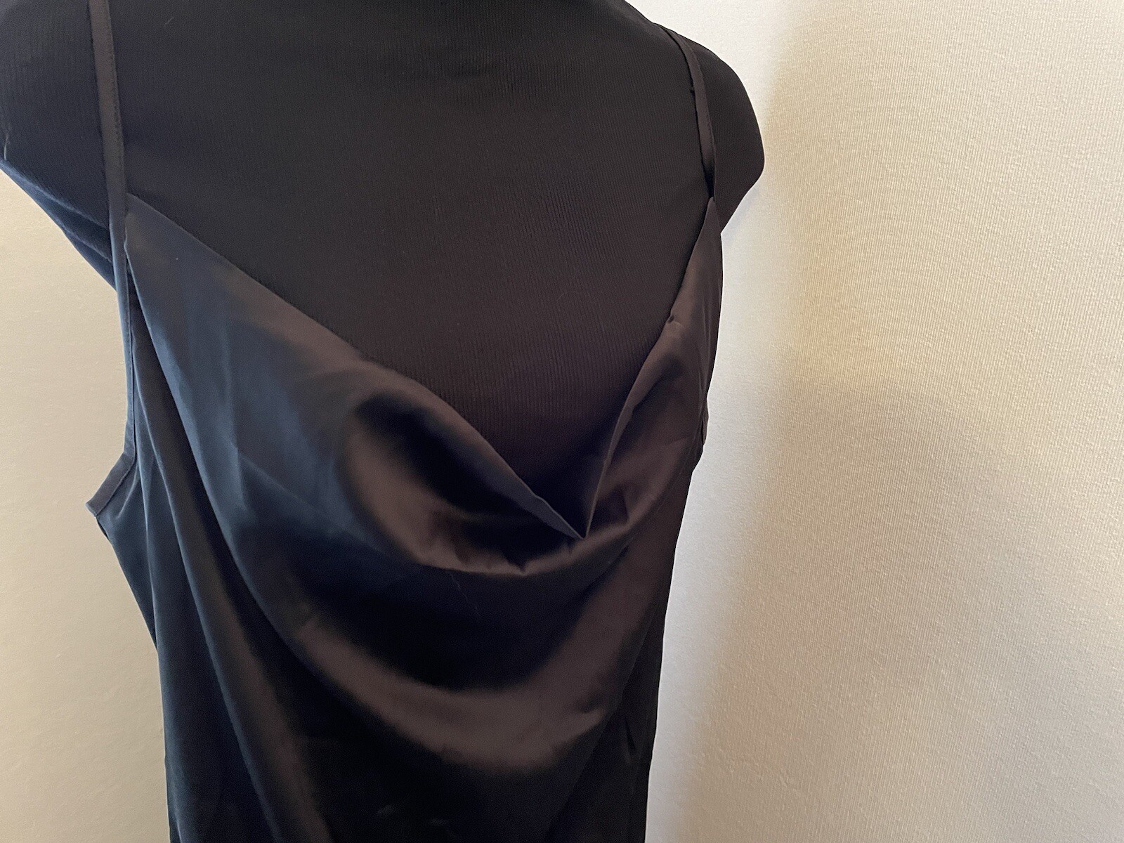 Black Satin Maxi Slip Dress Cami Spaghetti Strap Slit Cocktail evening Size L