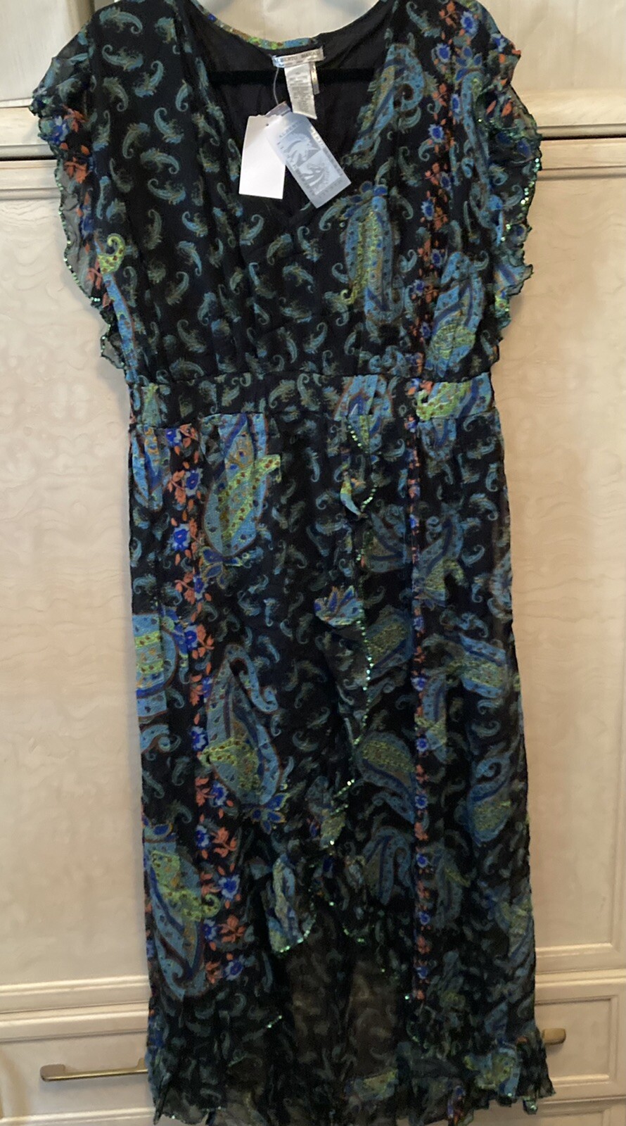ALBERTO MAKALI NWT XL black cap sleeve dress sequins may Fit L