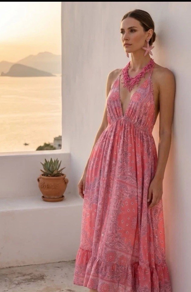 Antica Sartoria 2026 Rose Pink Paisley Halter Dress Nwt O/S