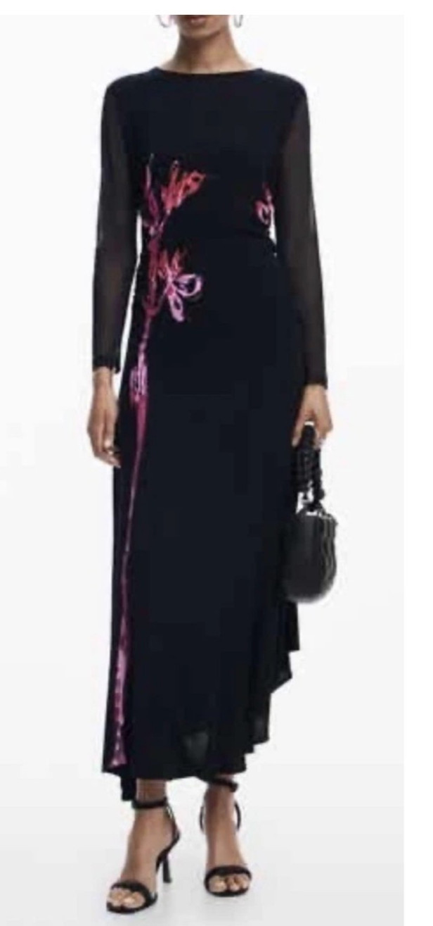 New Desigual Women’s Asymmetric lily long dress In Black Multi Sz XS