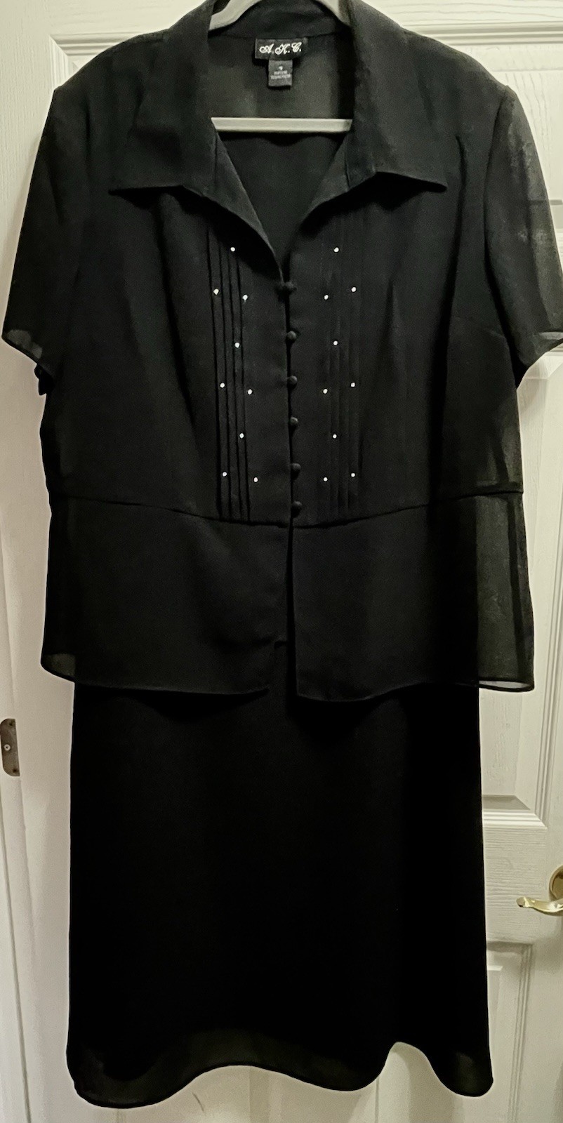 ARC 2-Piece Elegant Sheath + Sheer Rhinestone Accent Top 1X Black Polyester