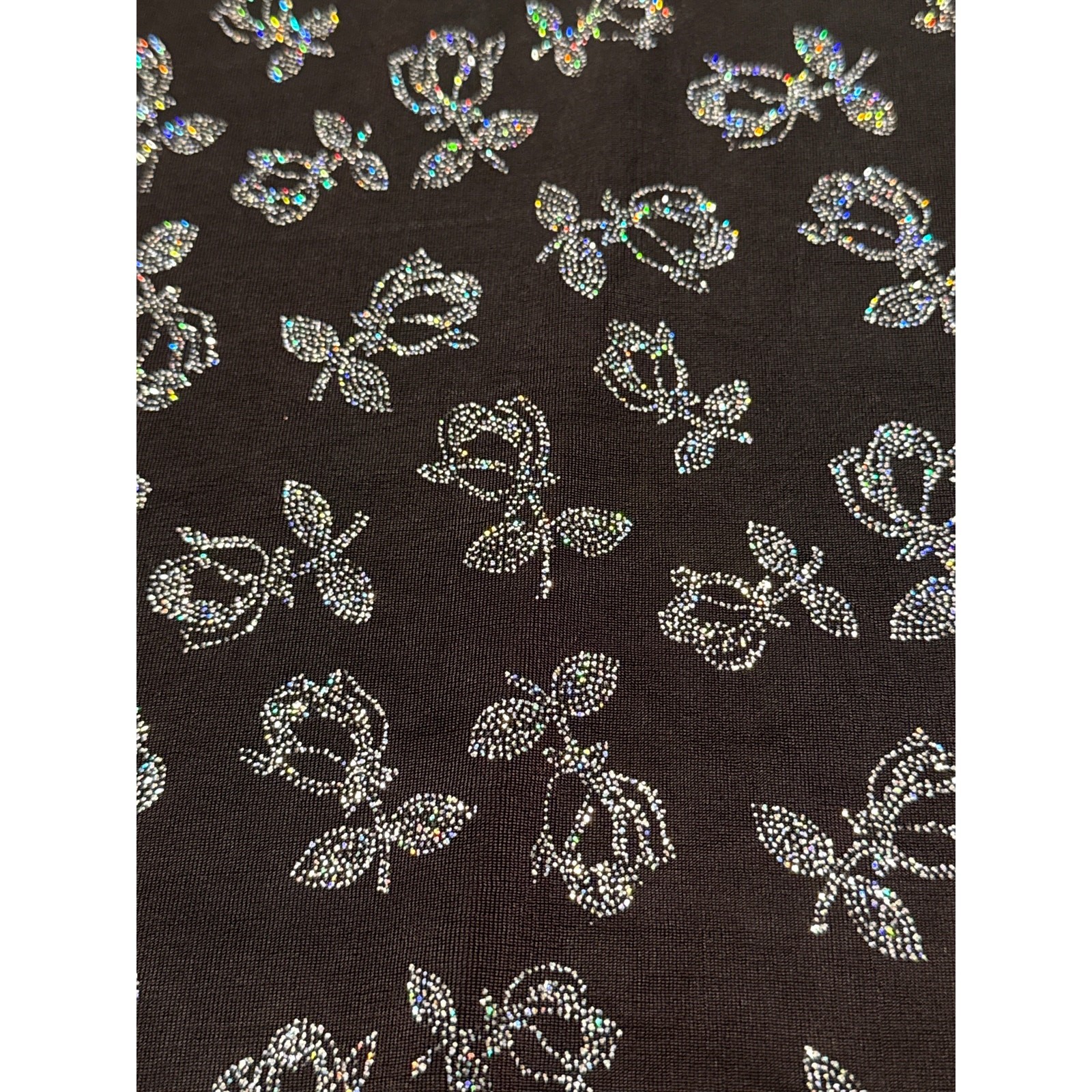 Vintage 90 A Line Stretch Knit Shimmer Rhinestone Rose Print Mini Dress Size 2