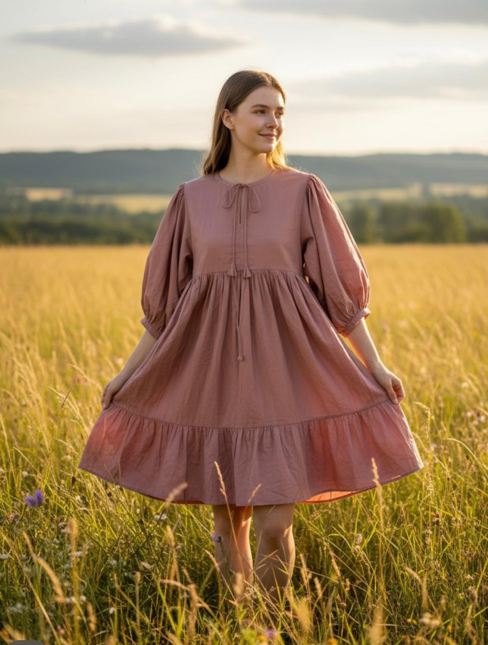 Women’s Pure Cotton Boho Dress Summer Earthy Comfy Mom Travel Outfit